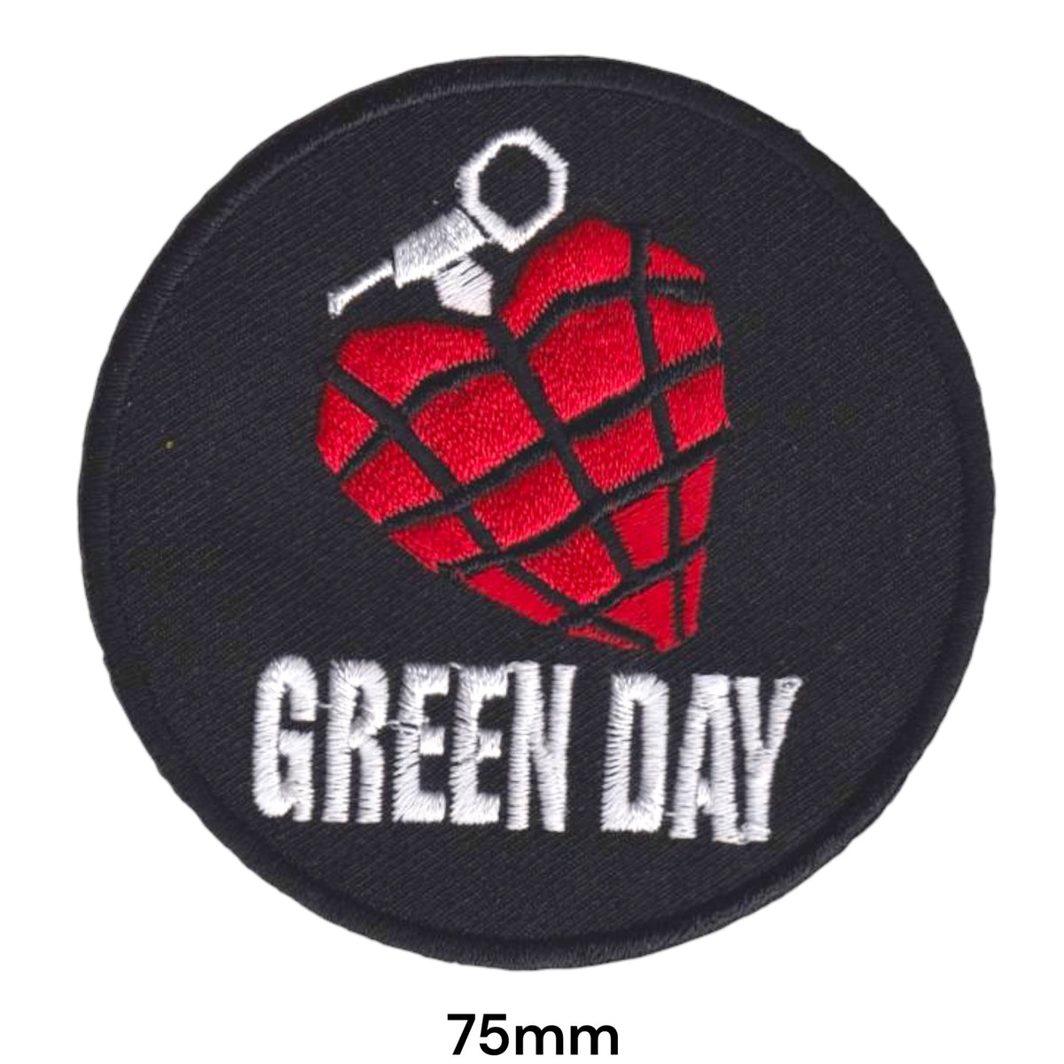 Green Day American Idiot Heart Grenade Circle Black Embroidered Patch 75mm – Red, White/Silver & Black