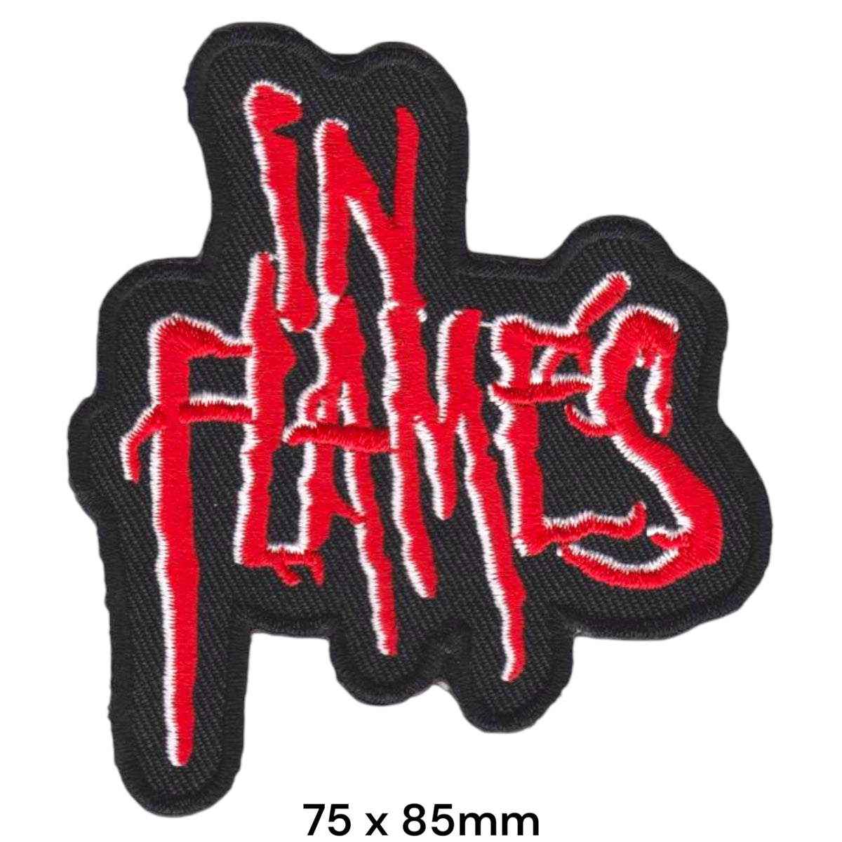 In Flames Logo Horror Drip Die-Cut Black Red White Embroidered Patch 75x85mm – Black, Red & White