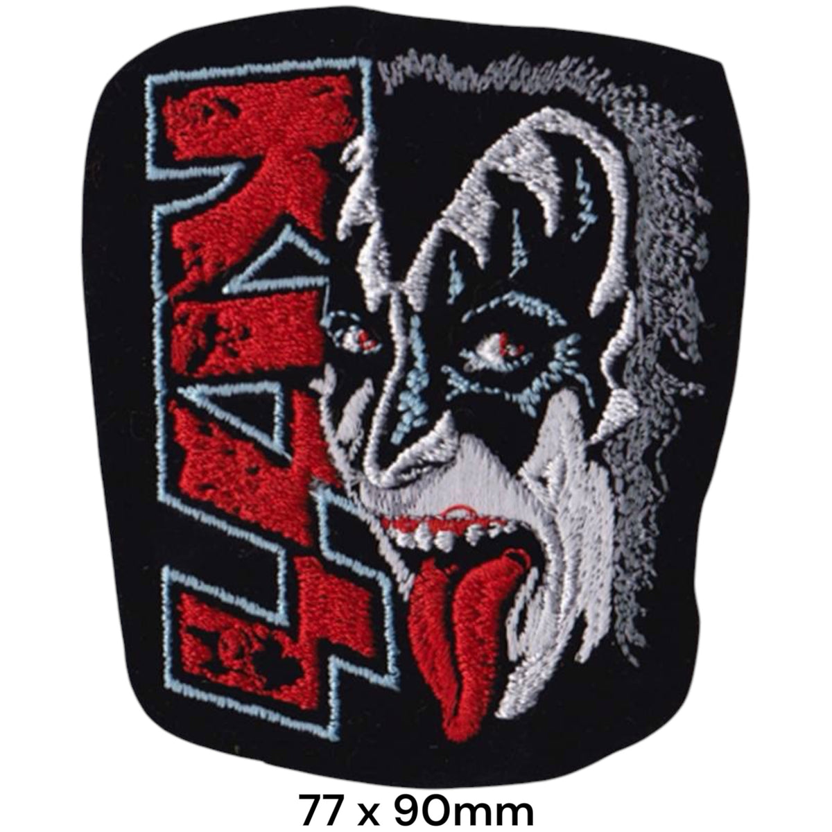 KISS Gene Simmons Demon Face Logo Square Black Red Silver Embroidered Patch 77x90mm