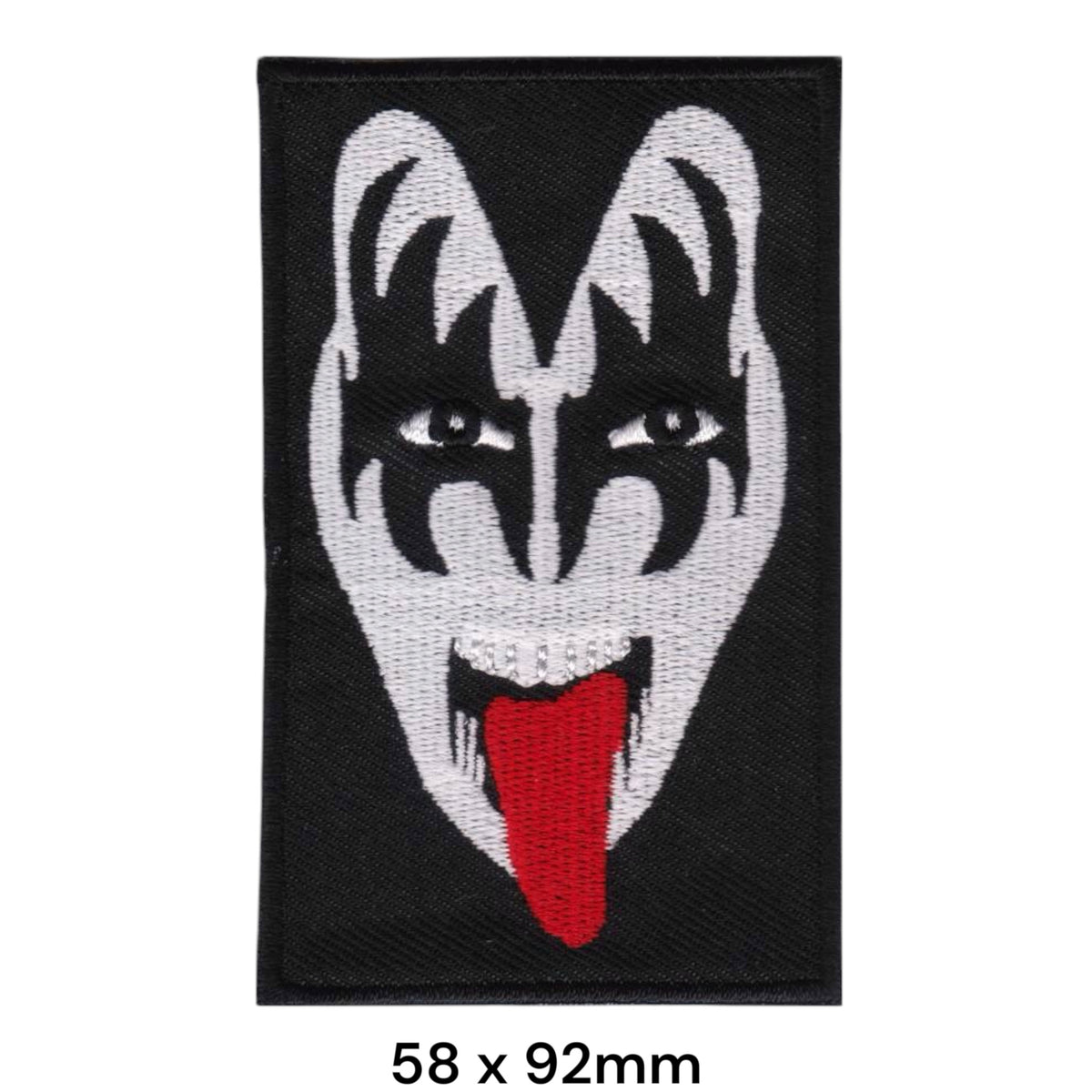 KISS Gene Simmons Demon Face Close-Up Portrait Rectangle Black White Red Embroidered Patch 58x92mm