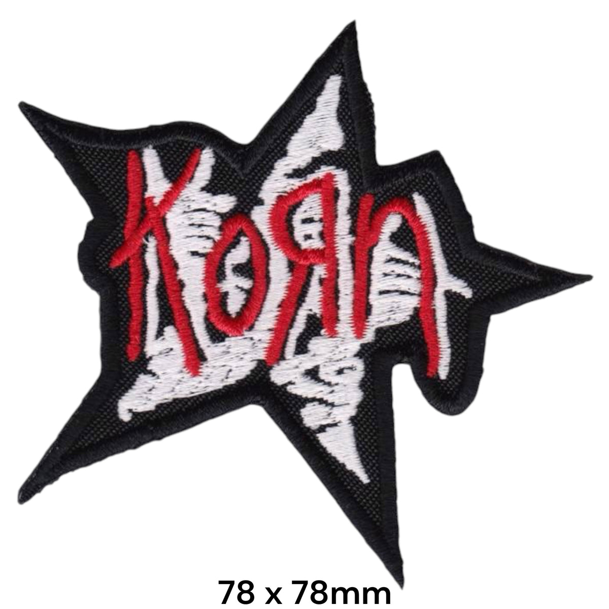 Korn Logo Star Burst Die-Cut Black White Red Embroidered Patch 78x78mm