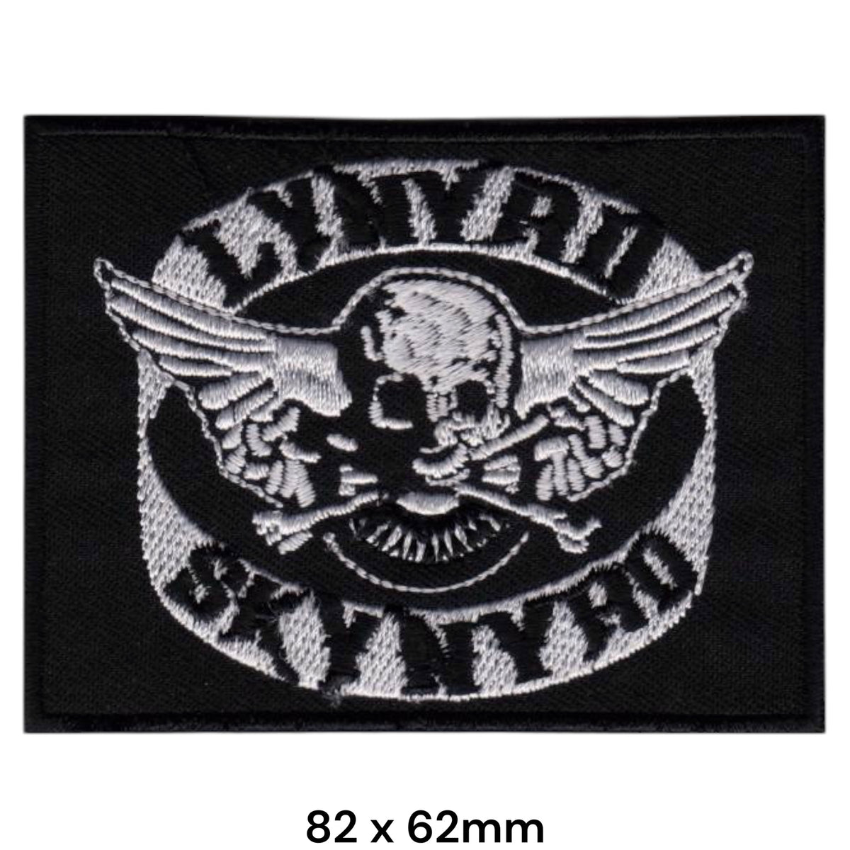 Lynyrd Skynyrd Skull Crossbones Wings Round Biker Emblem Black Silver Embroidered Patch 82x62mm