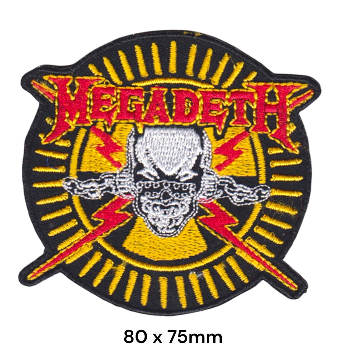 Megadeth Vic Rattlehead Skull Lightning Sunburst Black Yellow Red Embroidered Patch 80x75mm
