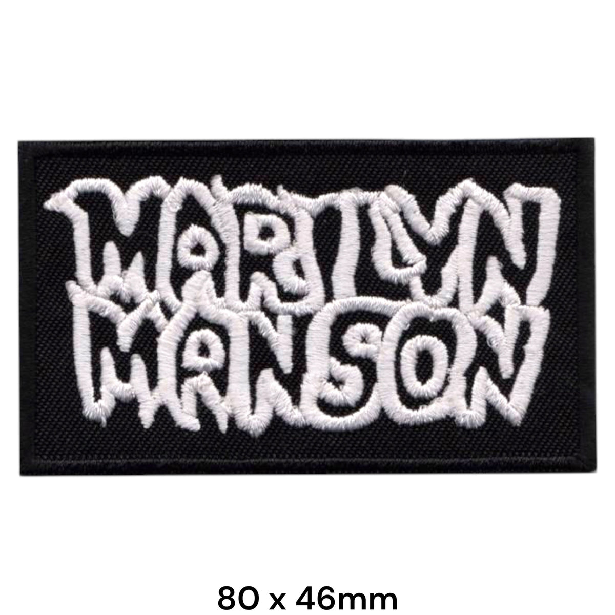 Marilyn Manson Blob Horror Font White Black Rectangle Embroidered Patch 80x46mm