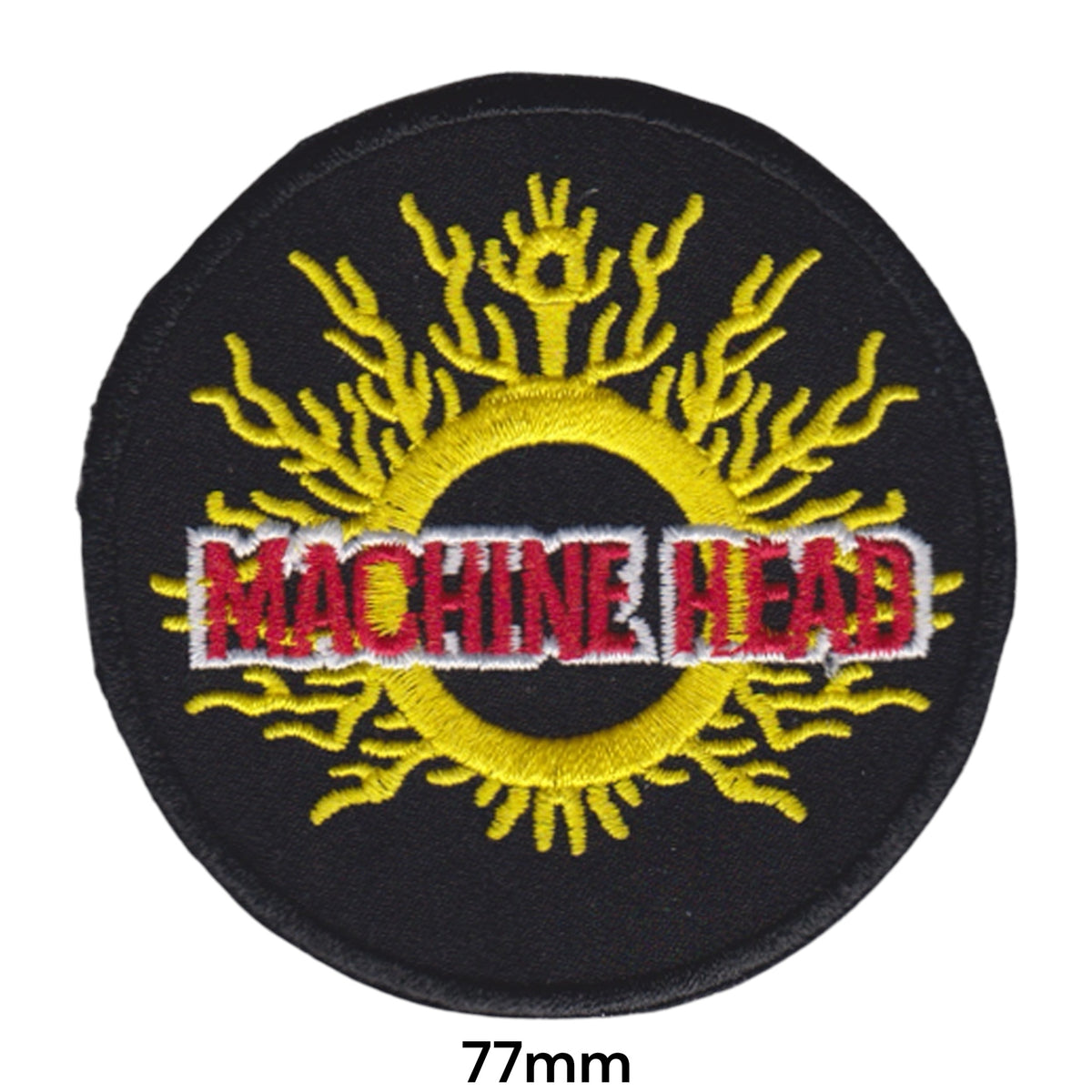 Machine Head Sun Eye Logo Yellow Red Black Circle Embroidered Patch 77mm