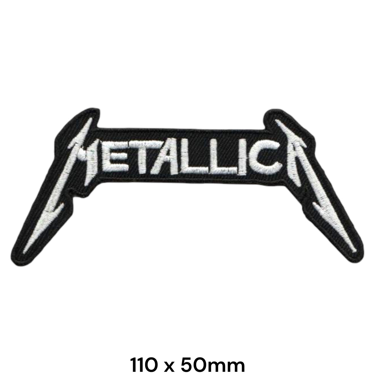 Metallica Logo Name Strip Die-Cut White Black Embroidered Patch 110x50mm