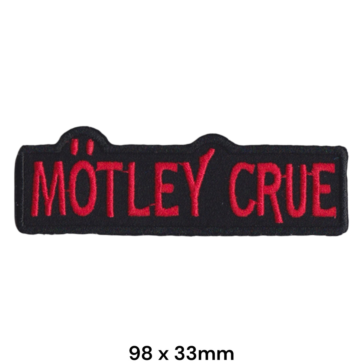 Mötley Crüe Name Strip Patch Red Block Capitals Black Embroidered 98x33mm