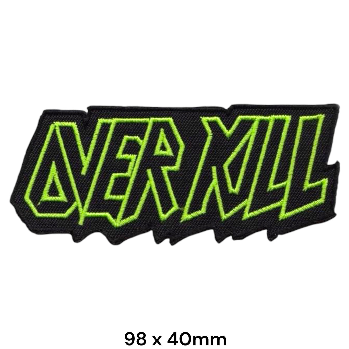Overkill Logo Name Die-Cut Patch Neon Green Black Embroidered 98x40mm