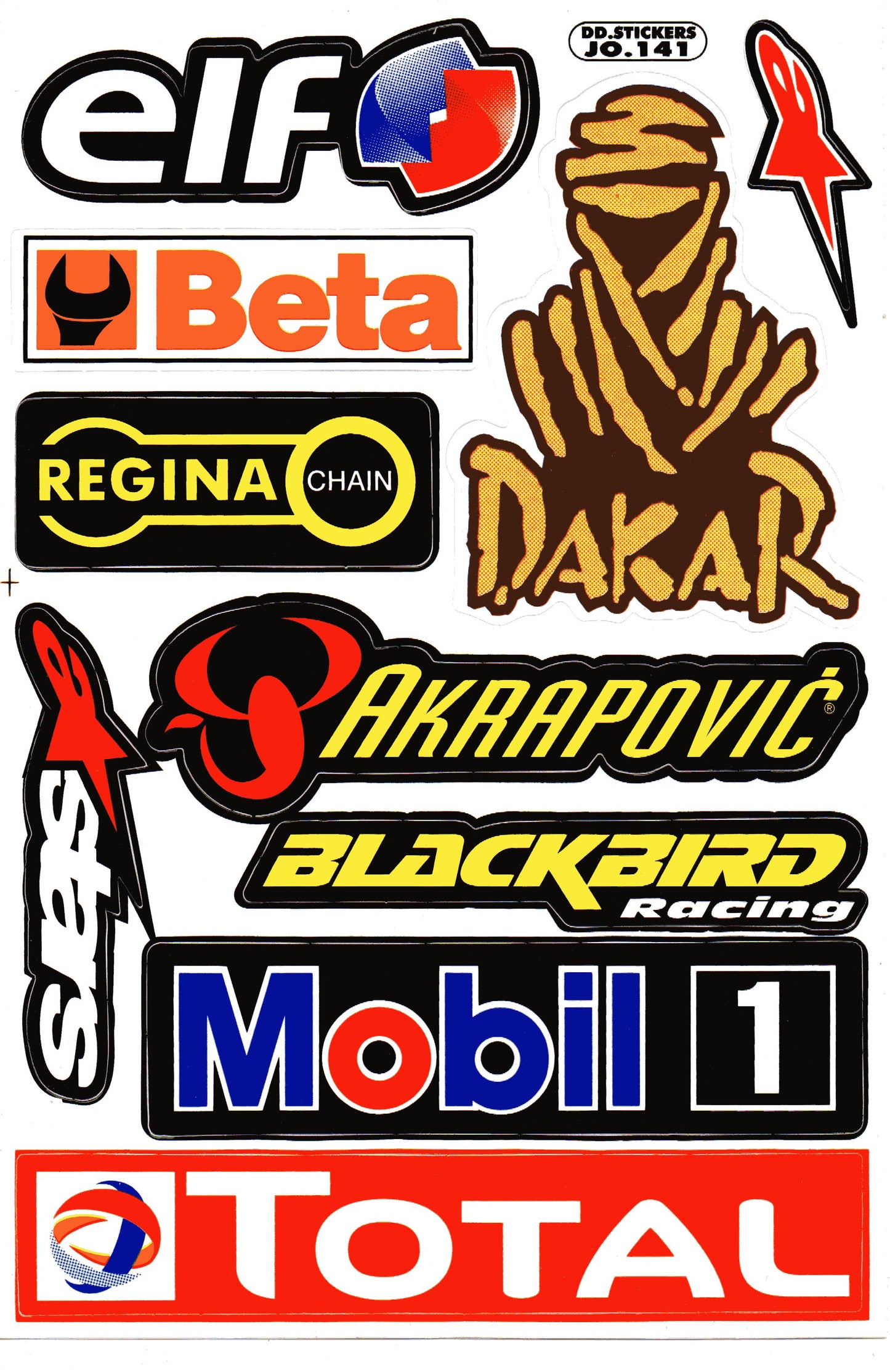 Elf Dakar Akrapovic Mobil 1 Total Racing Sticker Sheet | Motorcycle Decal JO.141