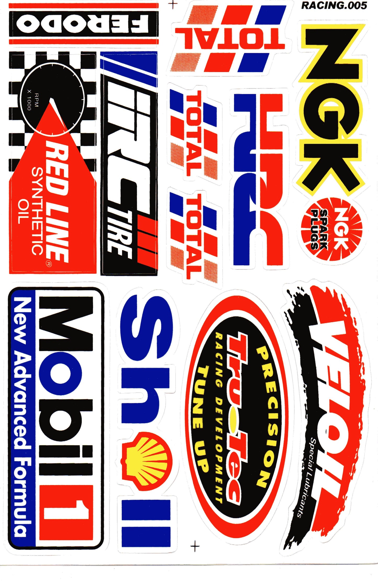 NGK Ferodo Mobil 1 Shell Total Racing Sticker Sheet | Car Motorcycle Decal RACING.005