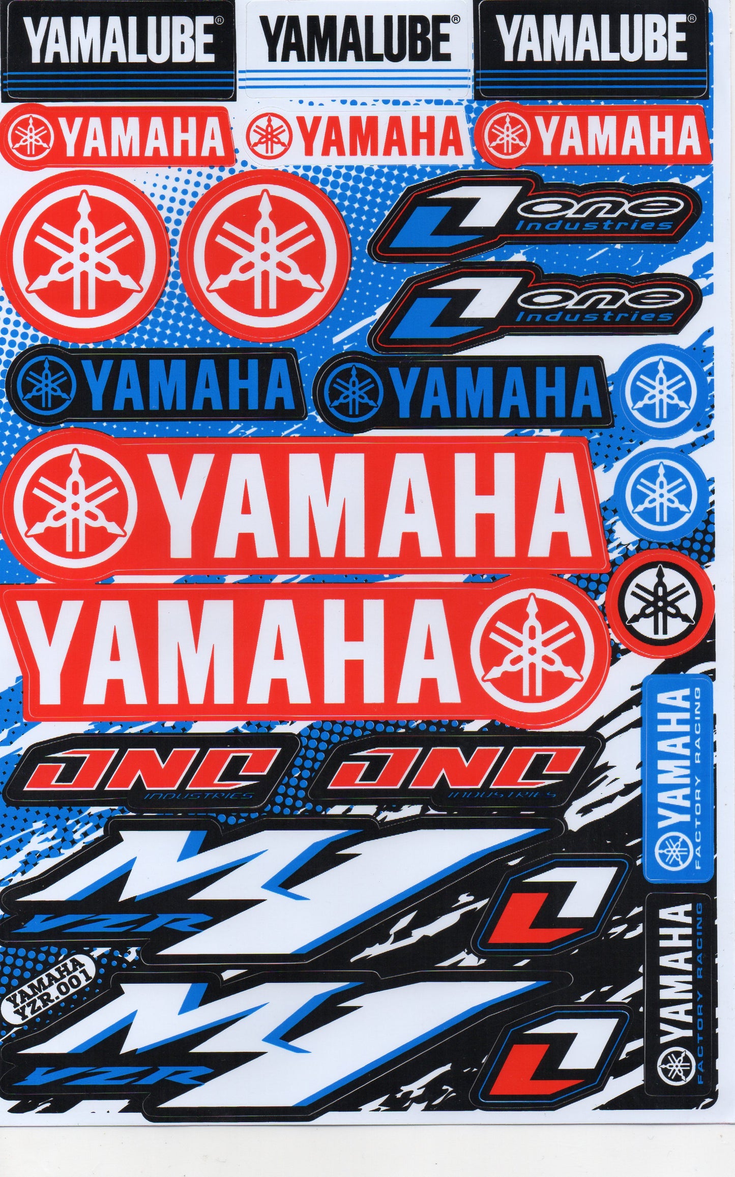 Yamaha YZR Factory Racing Sticker Sheet | Motorcycle Decal Set YZR-001