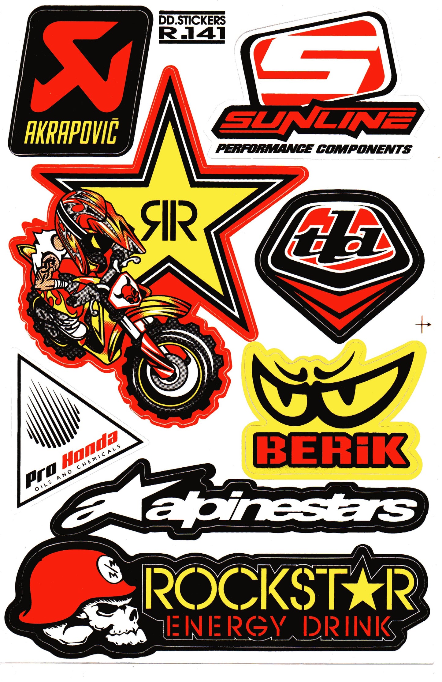 Akrapovic Rockstar Troy Lee Designs Alpinestars Sticker Sheet | Motocross Decal R.141