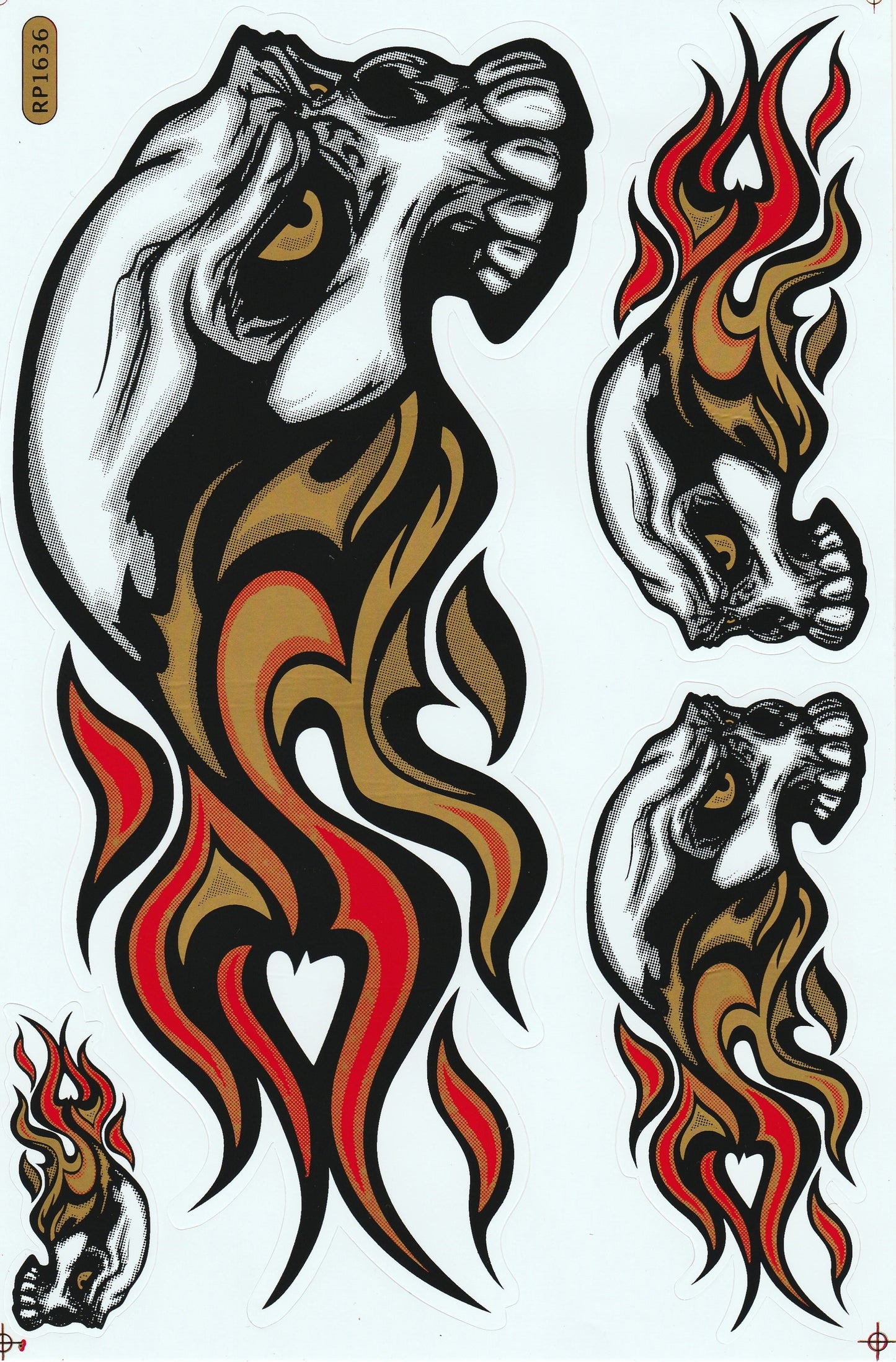 Flaming Skull Tribal Sticker Sheet | Biker Tattoo Decal RP1636