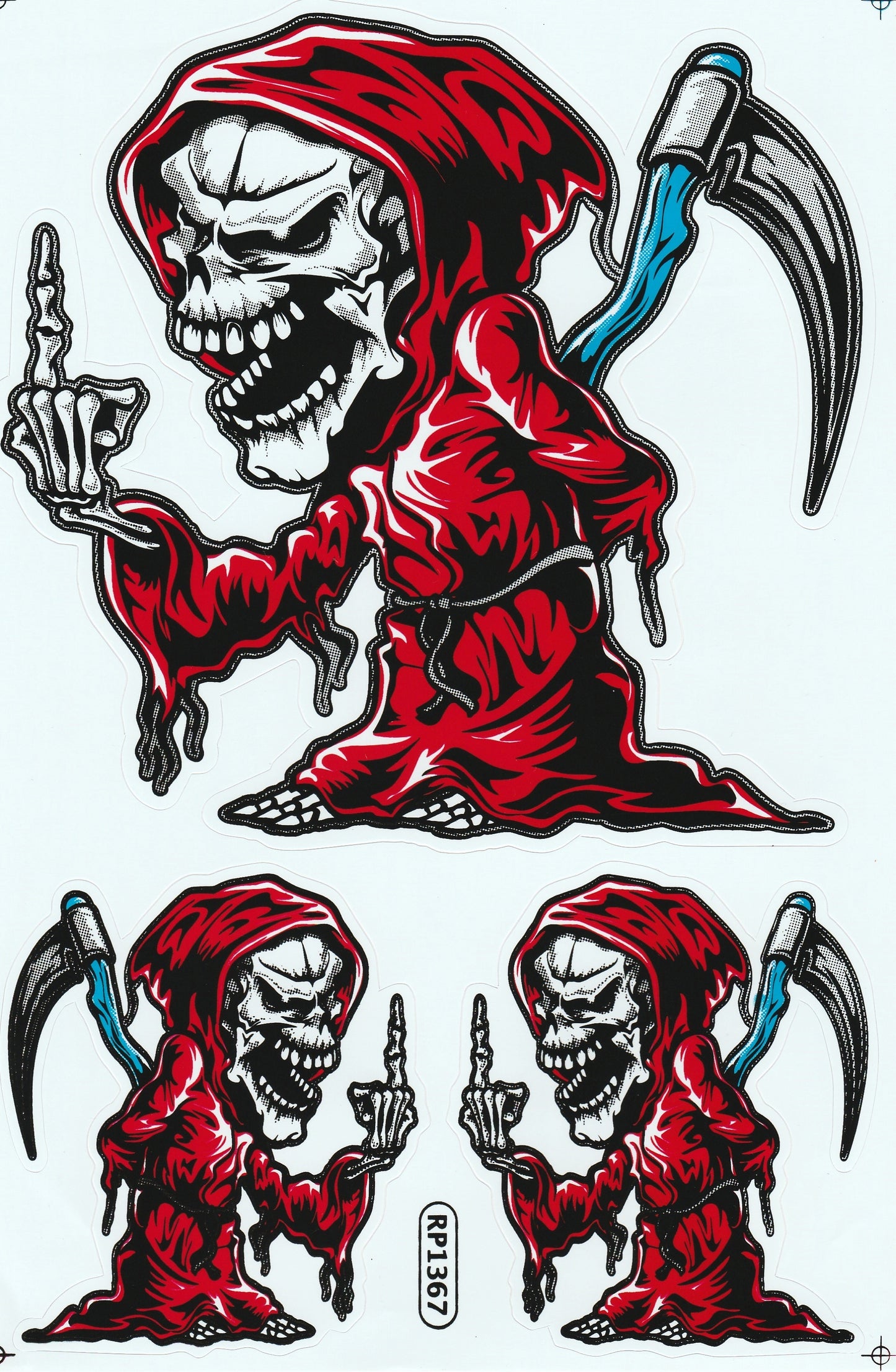 Grim Reaper Skull Sticker Sheet | Biker Tattoo Decal RP1367