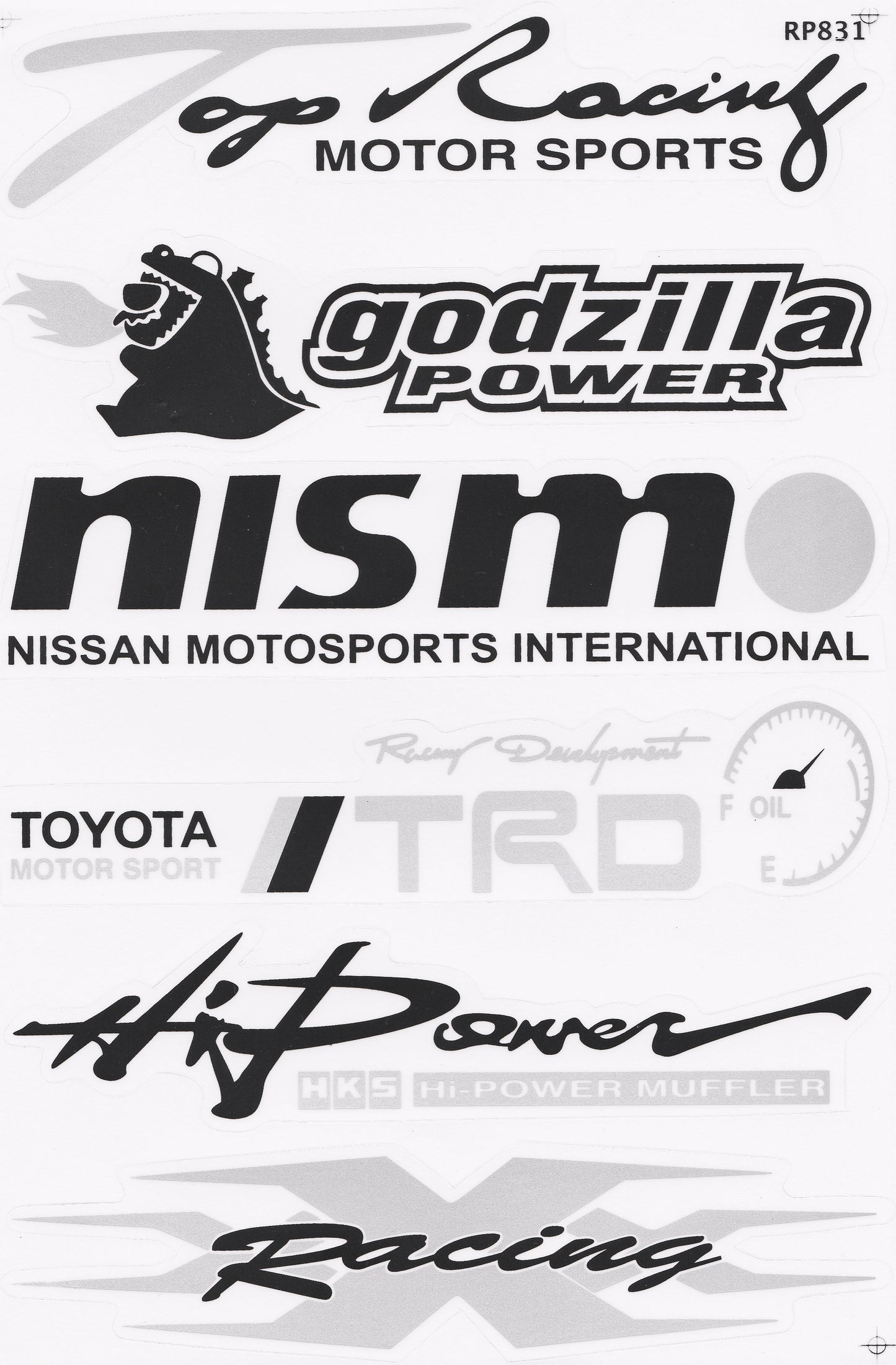 Nismo Godzilla TRD HKS Toyota JDM Sticker Sheet | Car Decal RP831