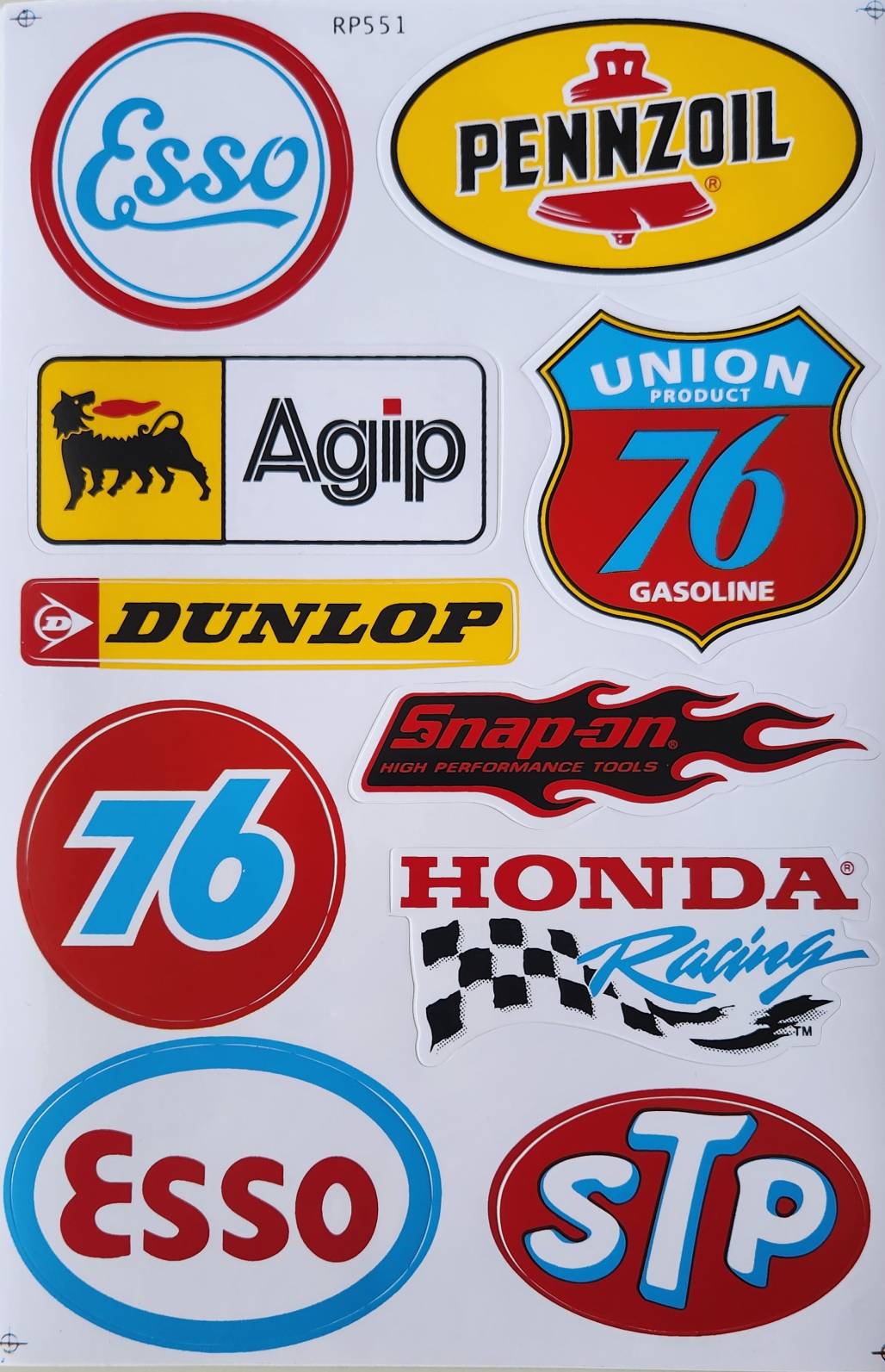 Esso Pennzoil Agip 76 Dunlop Honda Racing Snap-on STP Sticker Sheet | Car Decal RP551