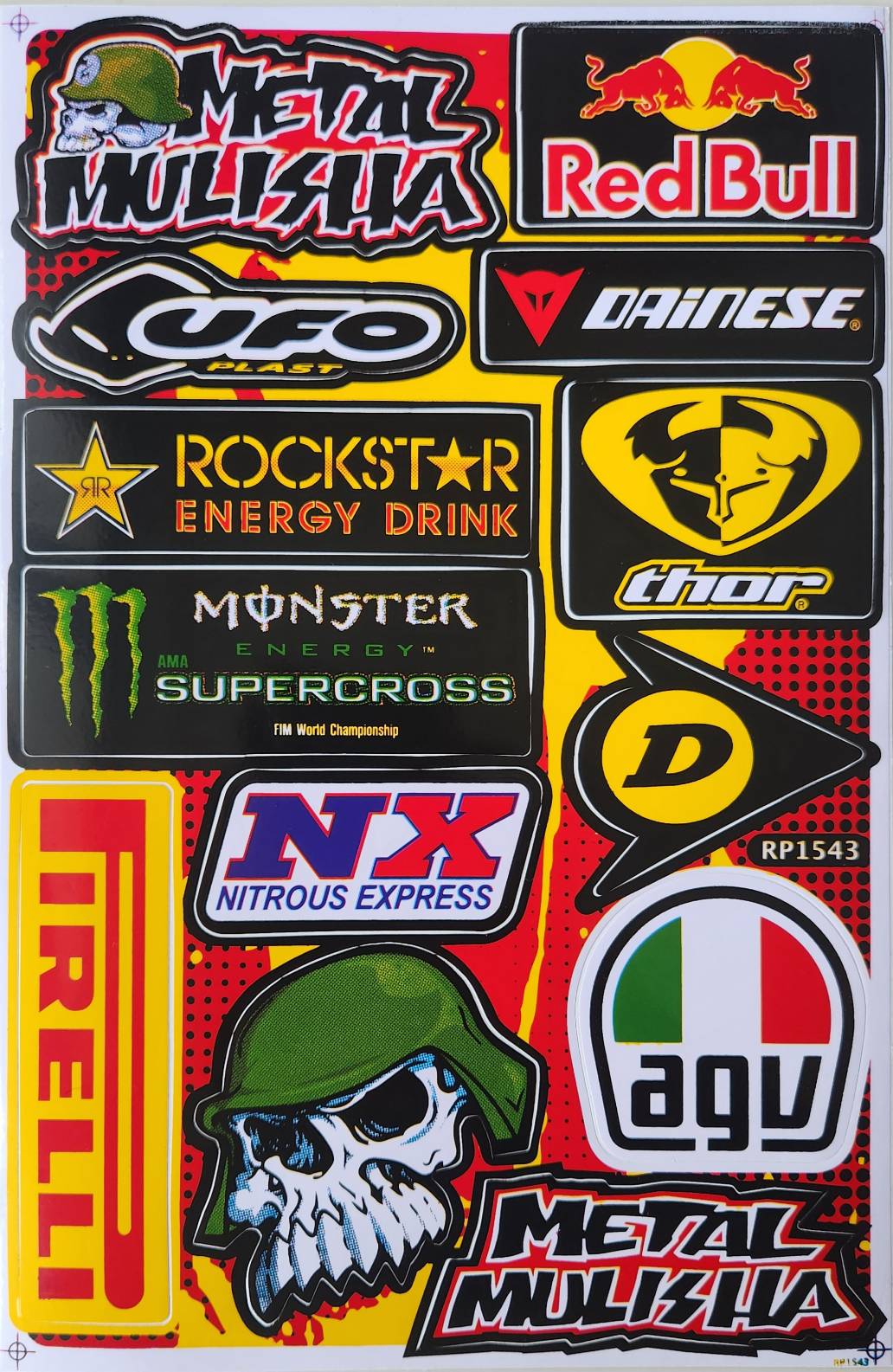 Metal Mulisha UFO Dainese Rockstar Monster Supercross Thor Dunlop NX Pirelli AGV Sticker Sheet | RP1543