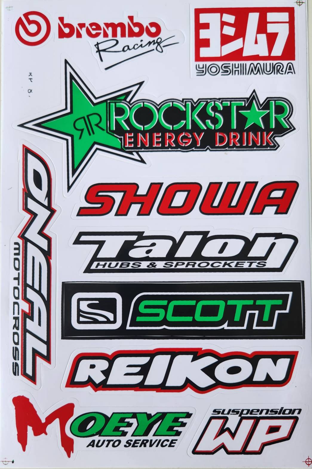 Brembo Yoshimura Rockstar Showa Talon Scott O'Neal Reikon Moeye WP Sticker Sheet | Motocross Decal