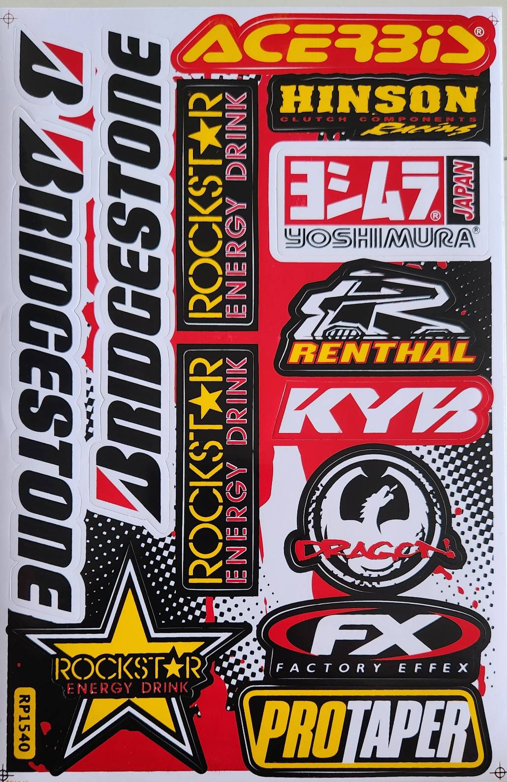 Acerbis Hinson Yoshimura Bridgestone Rockstar Renthal KYB Dragon Factory Effex ProTaper Sticker Sheet | RP1540