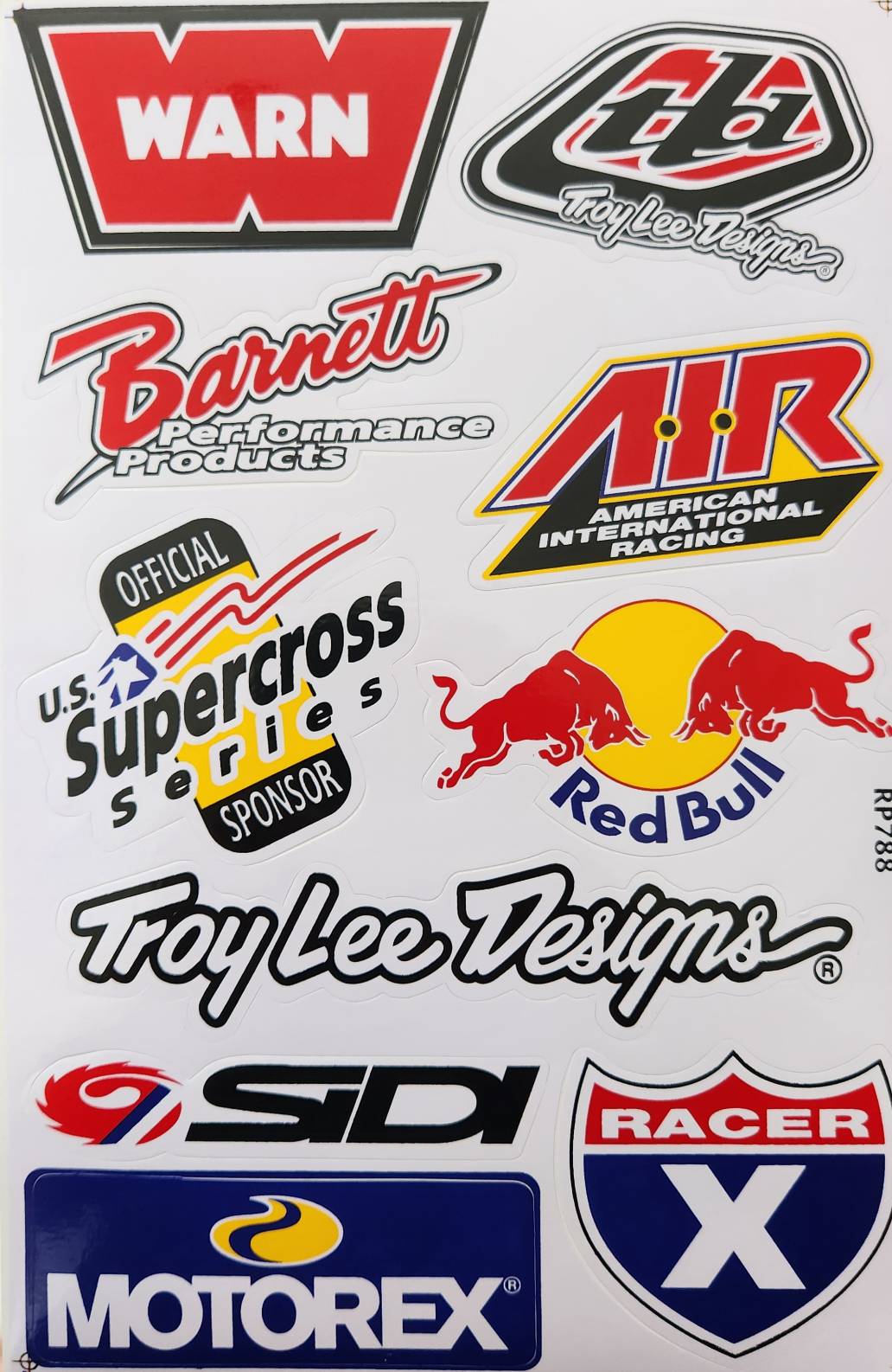 Warn Troy Lee Designs Barnett AIR Supercross Sidi Motorex Racer X Sticker Sheet | Motocross Decal RP788