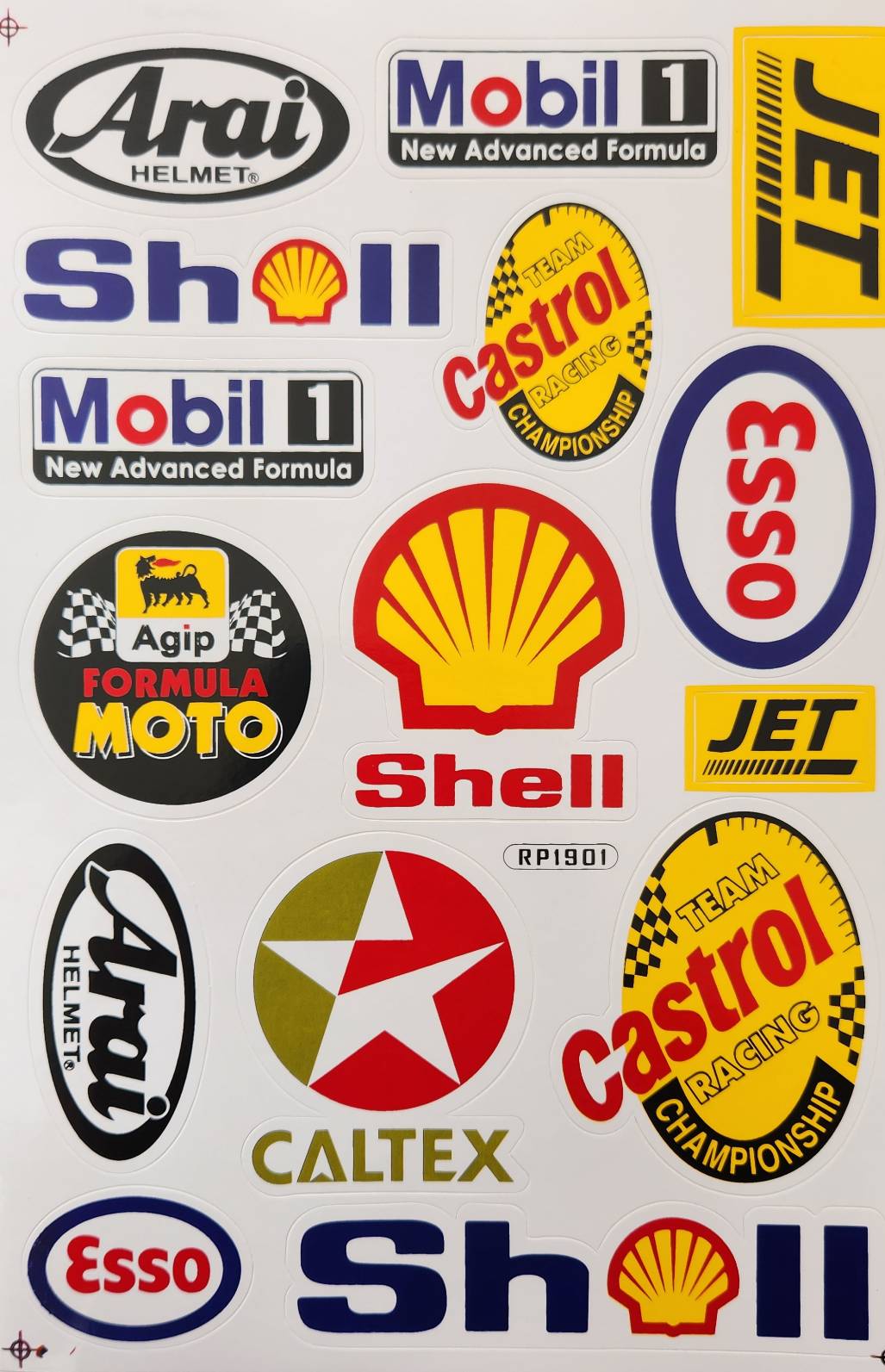 Arai Mobil 1 Shell Castrol Esso Agip Caltex Jet Sticker Sheet | Classic Car Petrol Decal RP1901