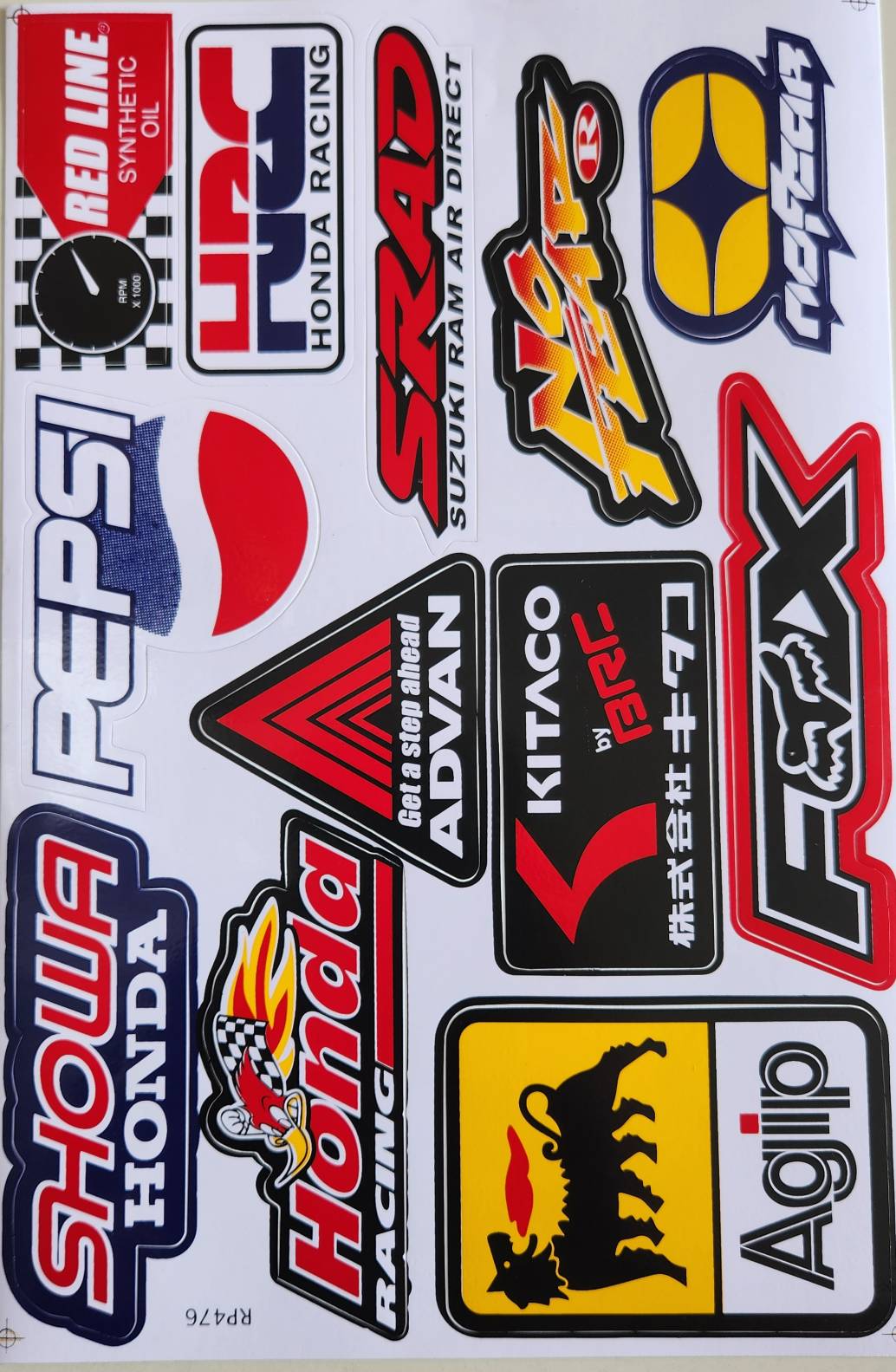 Red Line HRC Honda SRAD NSR Pepsi Advan Kitaco Fox Showa Agip Sticker Sheet | Motocross Decal RP476