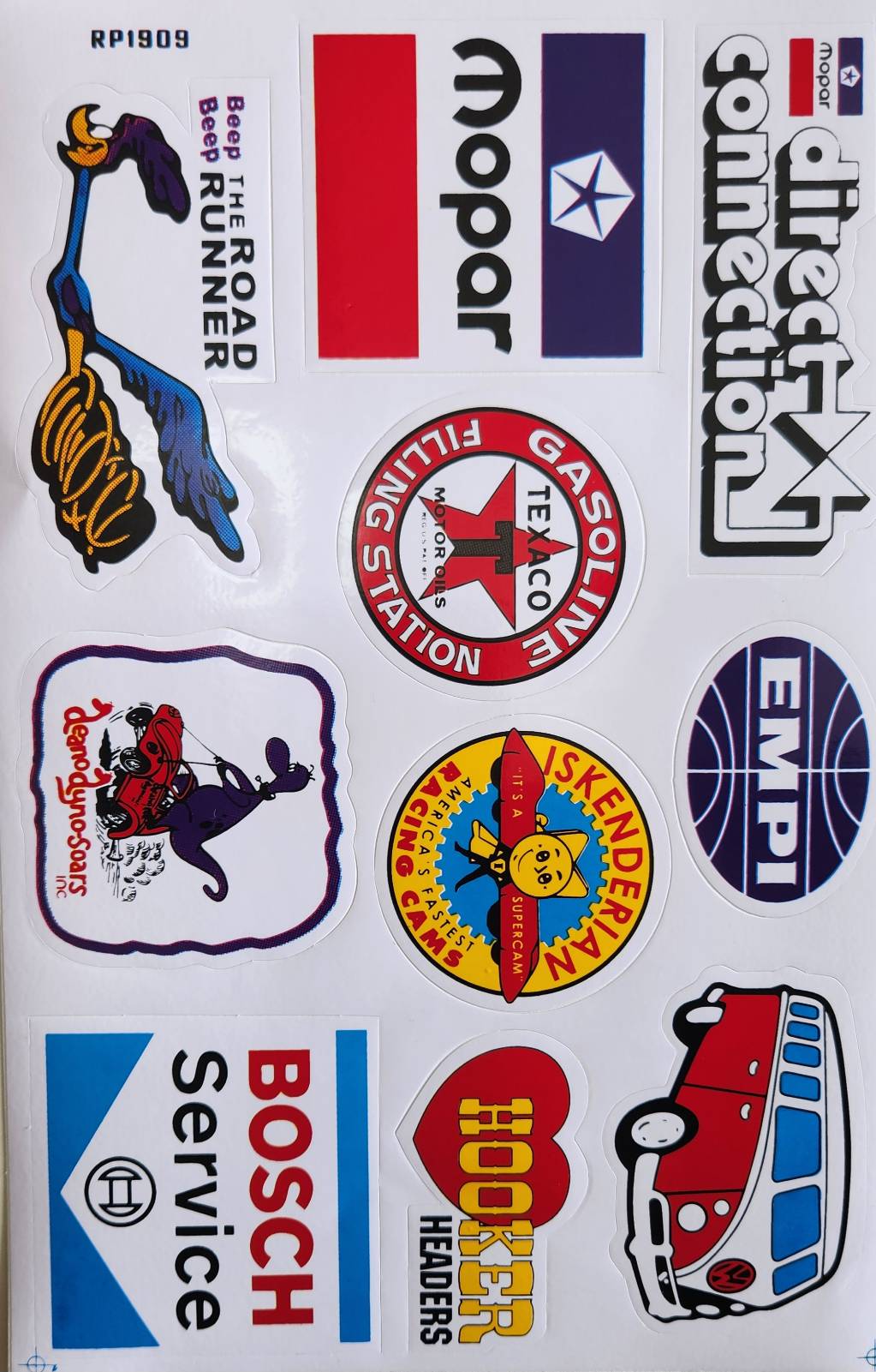 Mopar Direct Connection Texaco Iskenderian EMPI Bosch Hooker Headers VW Classic Car Sticker Sheet RP1909