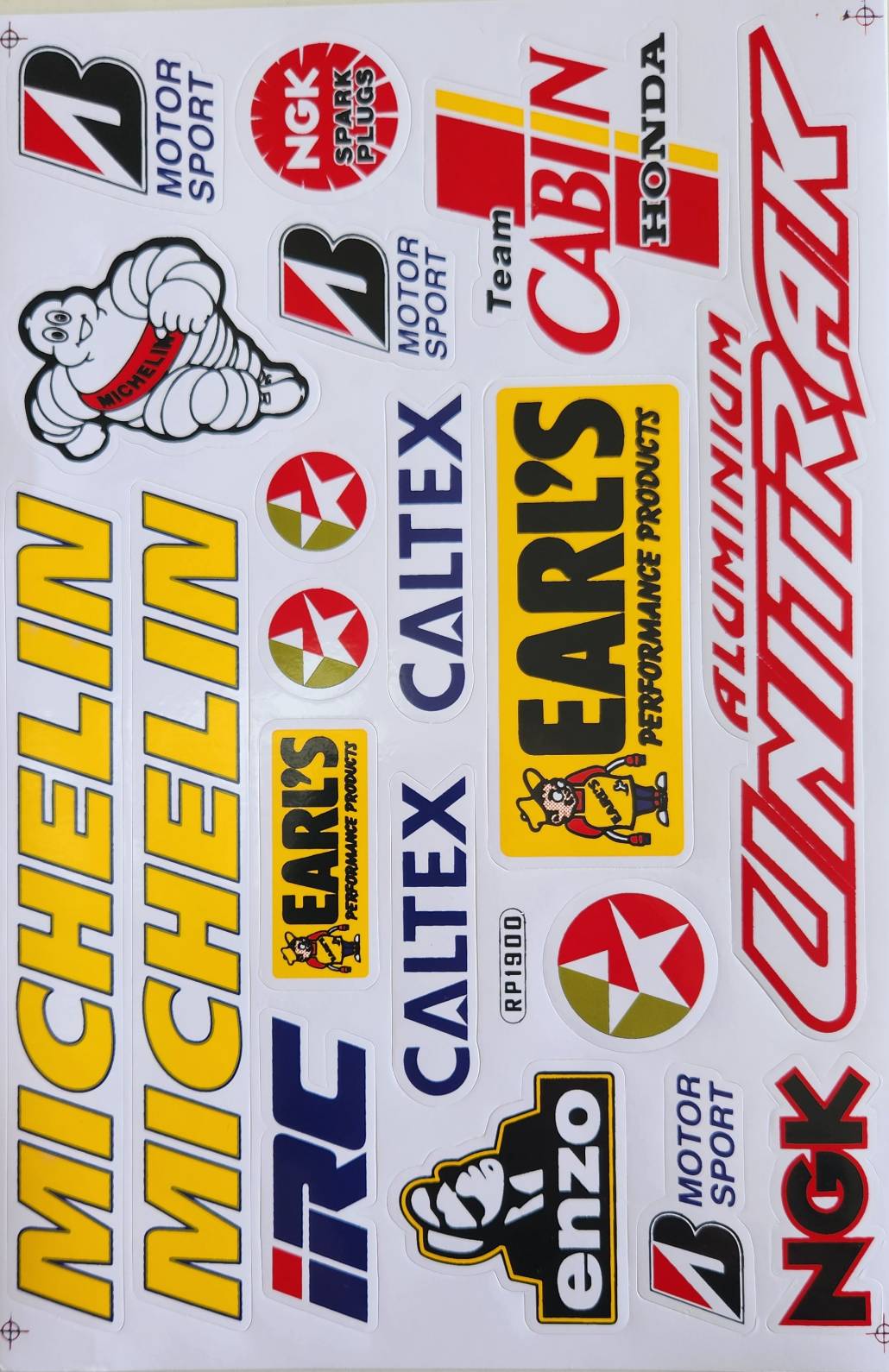 Bridgestone NGK Michelin Caltex Earls IRC Enzo Team Cabin Honda Racing Sticker Sheet RP1900