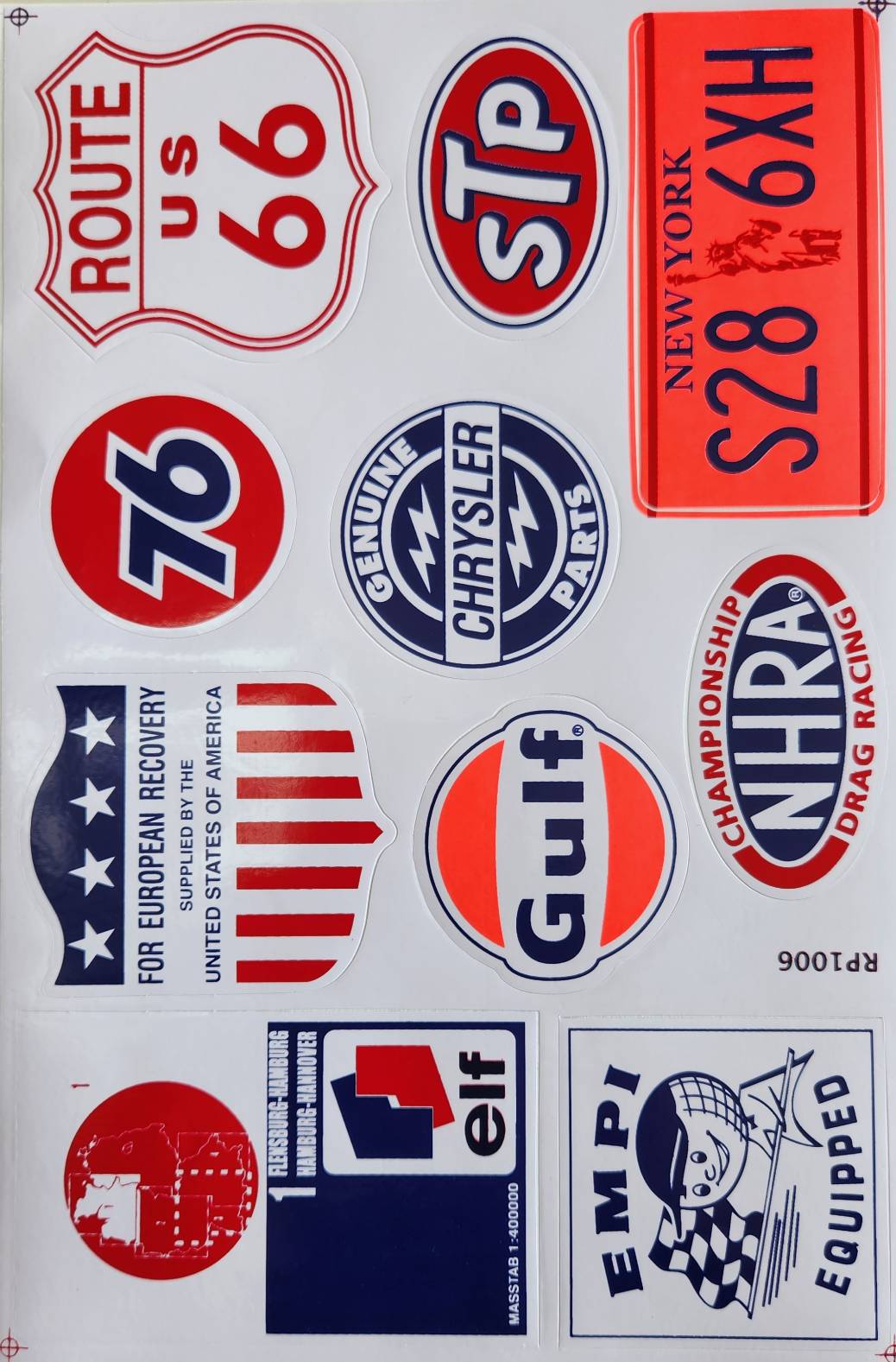 Route 66 STP 76 Chrysler Gulf NHRA Elf EMPI Classic Car Sticker Sheet RP1006