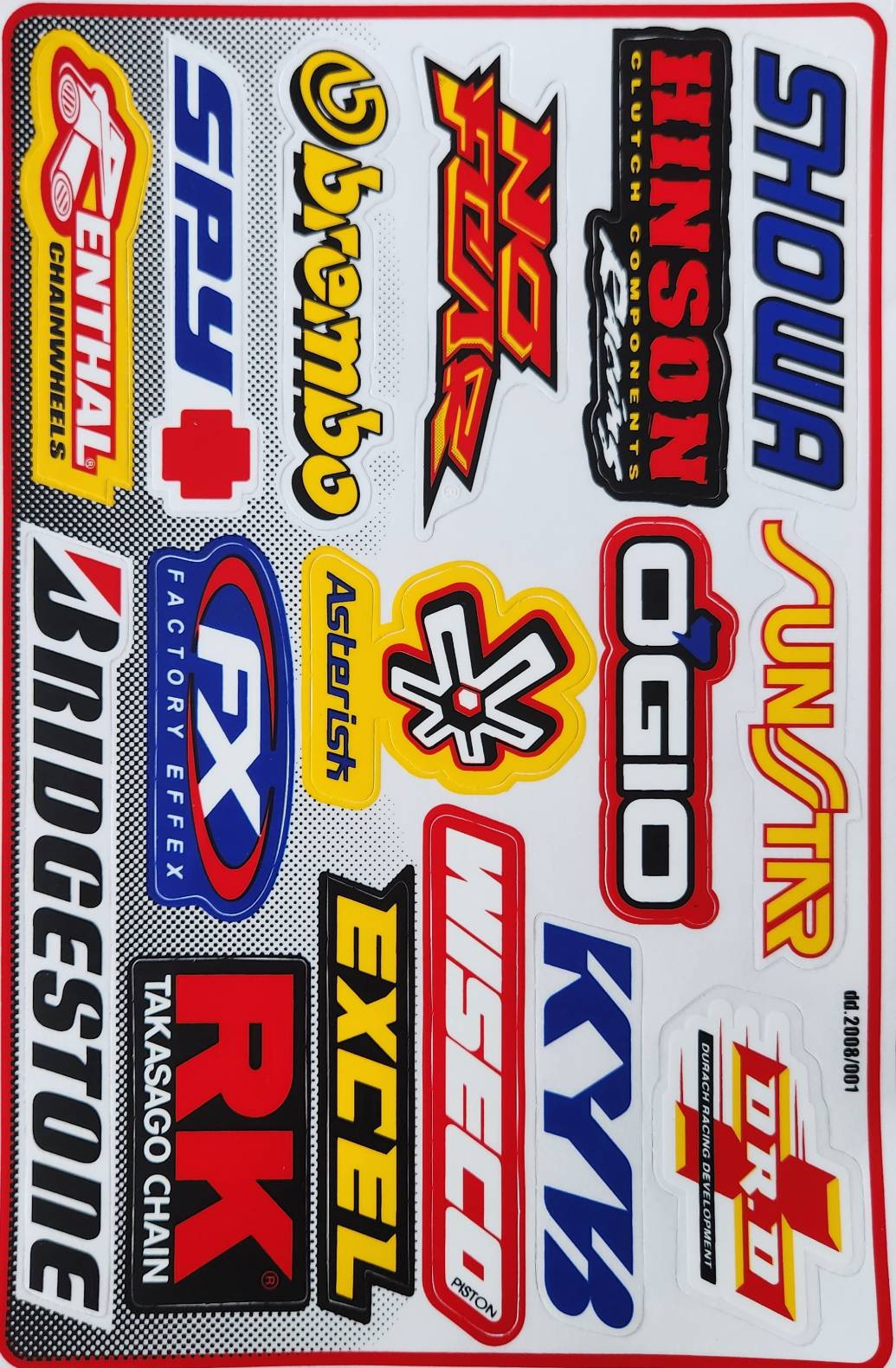 Renthal Brembo No Fear Hinson Showa Bridgestone FX Ogio Sunstar RK Excel Wiseco KYB DRD Motocross Sticker Sheet od2008