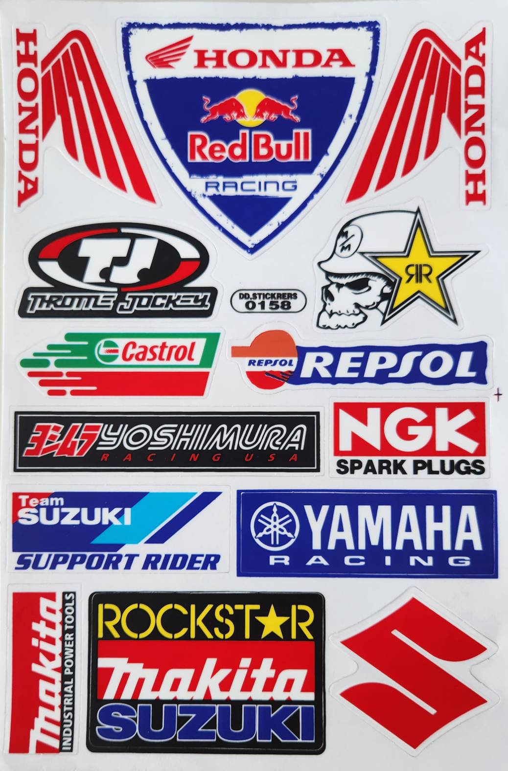 Honda Throttle Jockey Rockstar Castrol Repsol Yoshimura NGK Suzuki Yamaha Makita Motocross Sticker Sheet DD0158