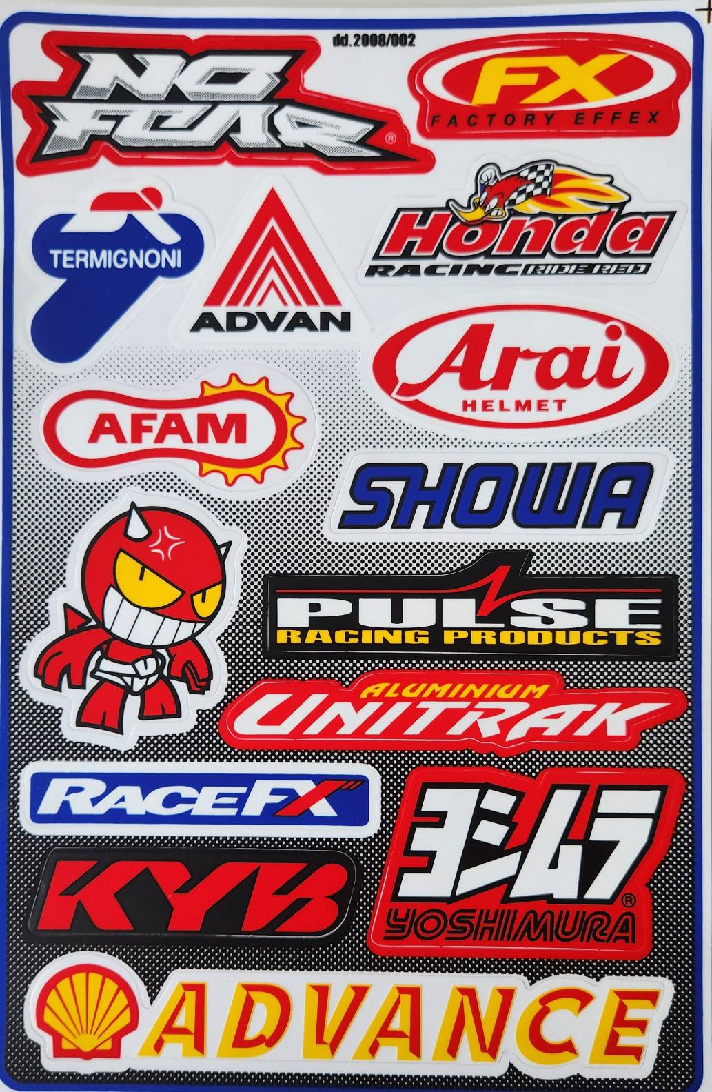 No Fear FX Honda Arai AFAM Showa Pulse Unitrak RaceFX KYB Yoshimura Shell Advance Motocross Sticker Sheet dd2008-002 Blue Edition