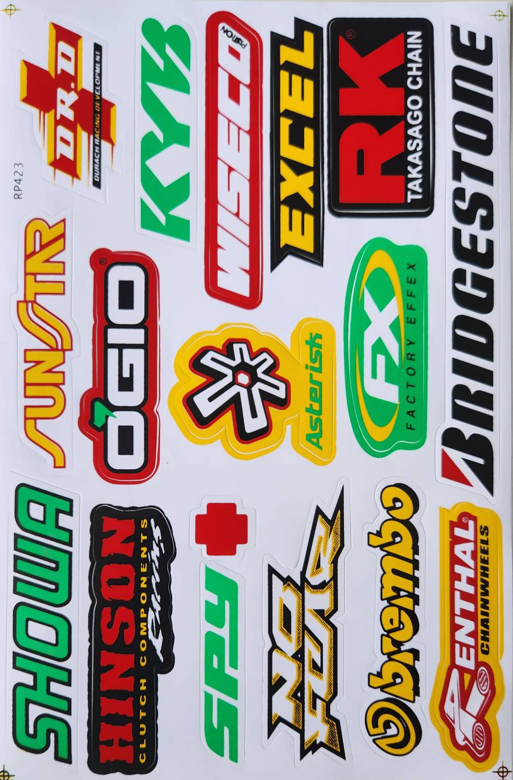 DRD KYB Wiseco Excel RK Bridgestone Sunstar Ogio FX Showa Hinson Brembo Renthal Motocross Sticker Sheet RP423