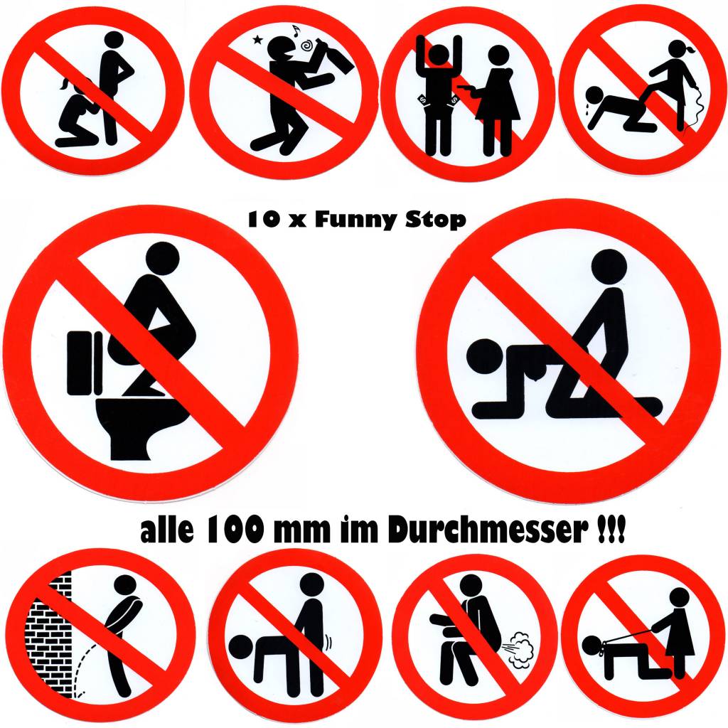 Funny Bans Sticker Set | 100mm | 10 Prohibition Signs