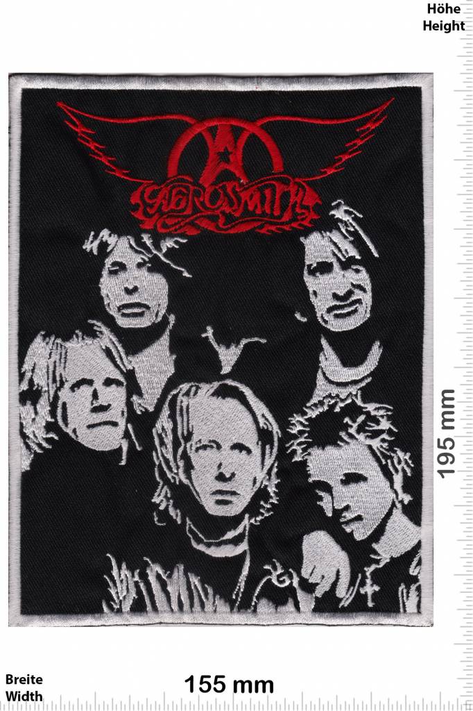 Aerosmith Band Members Portrait Wings Logo Large Rectangular Embroidered Patch 155x195mm – Red, White/Silver & Black