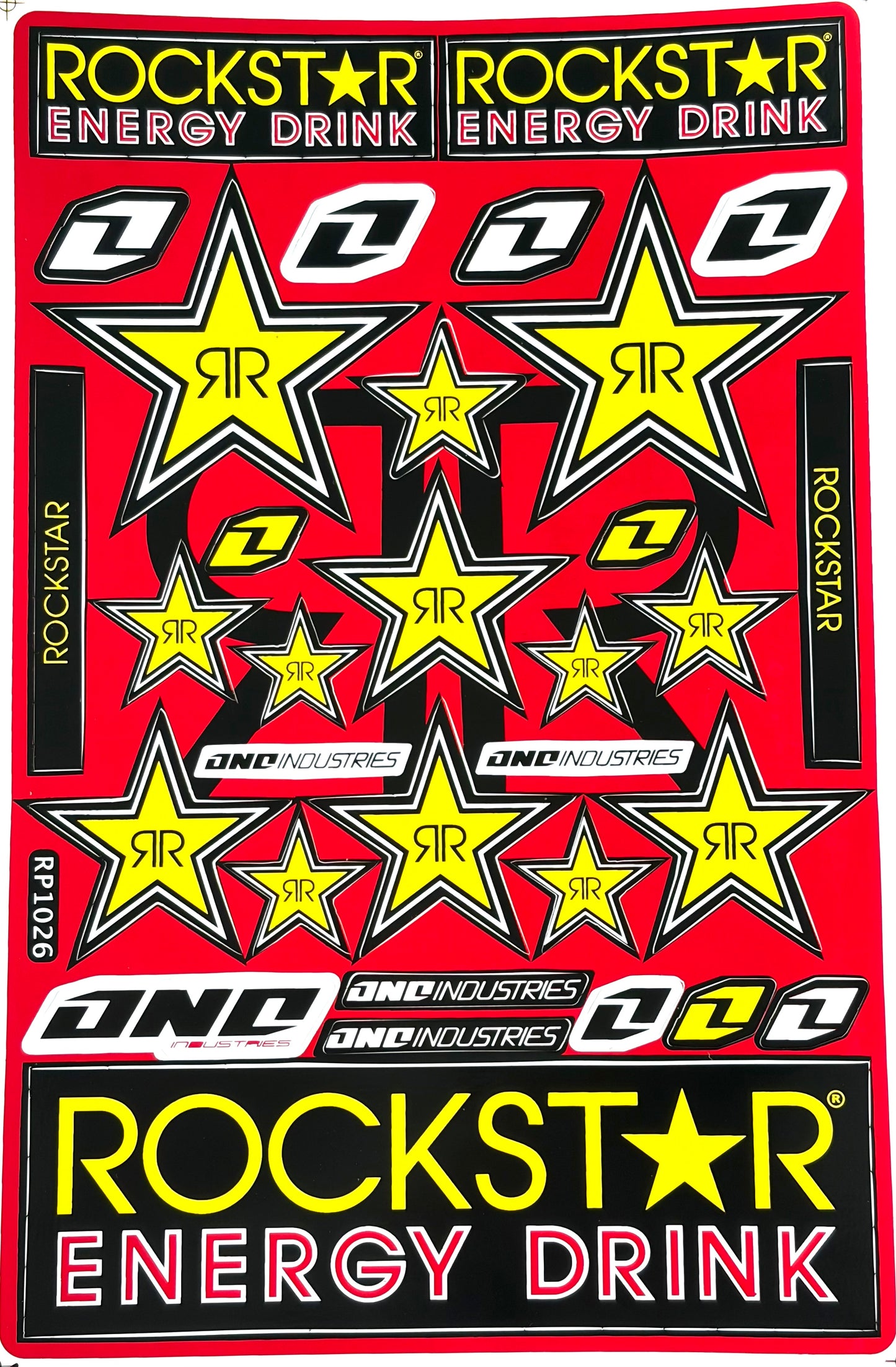 Rockstar Energy Drink One Industries Motocross Sticker Sheet Yellow Black Red RP1026