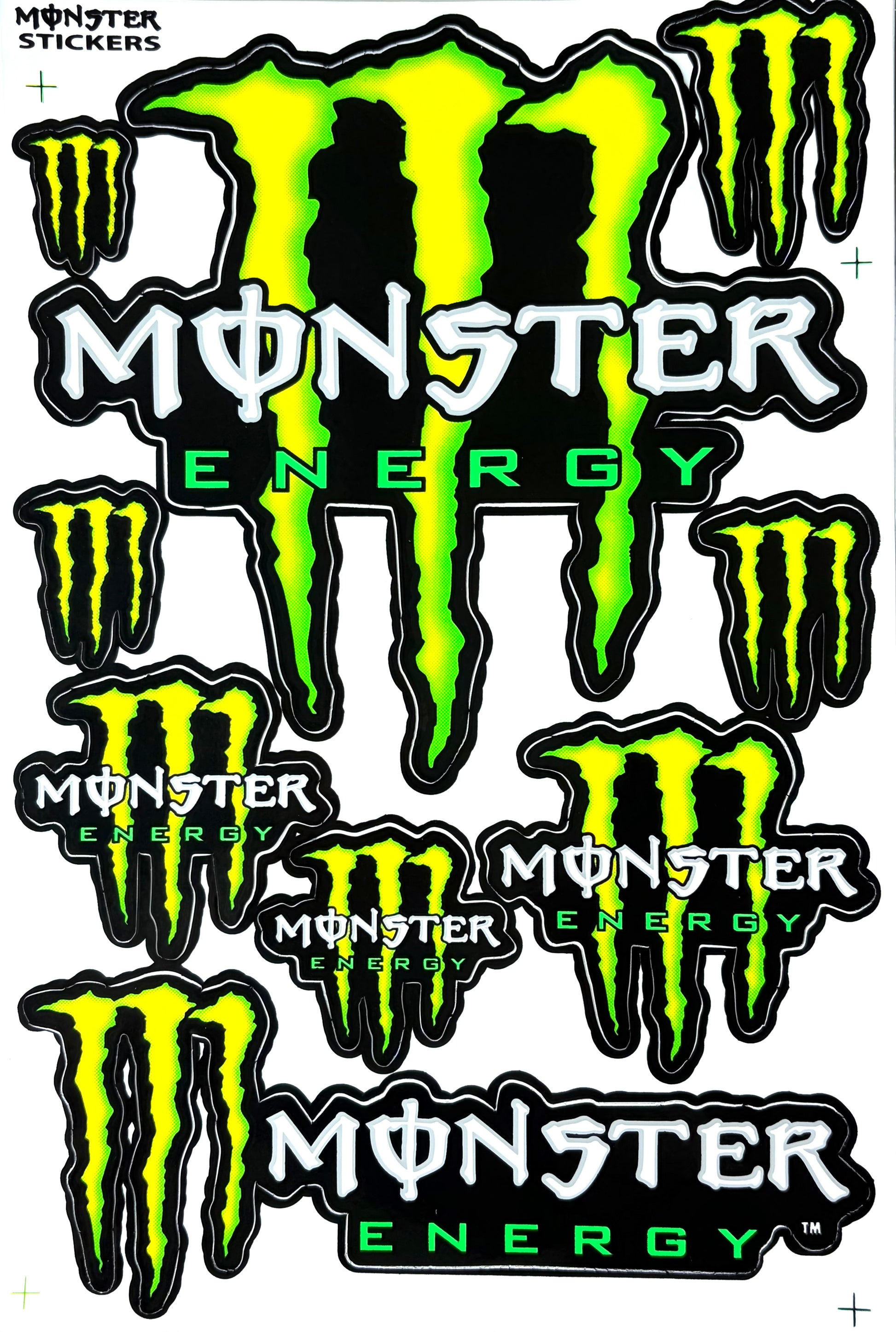 Monster Energy M Claw Logo Sticker Sheet Yellow Green Black Motocross Decal
