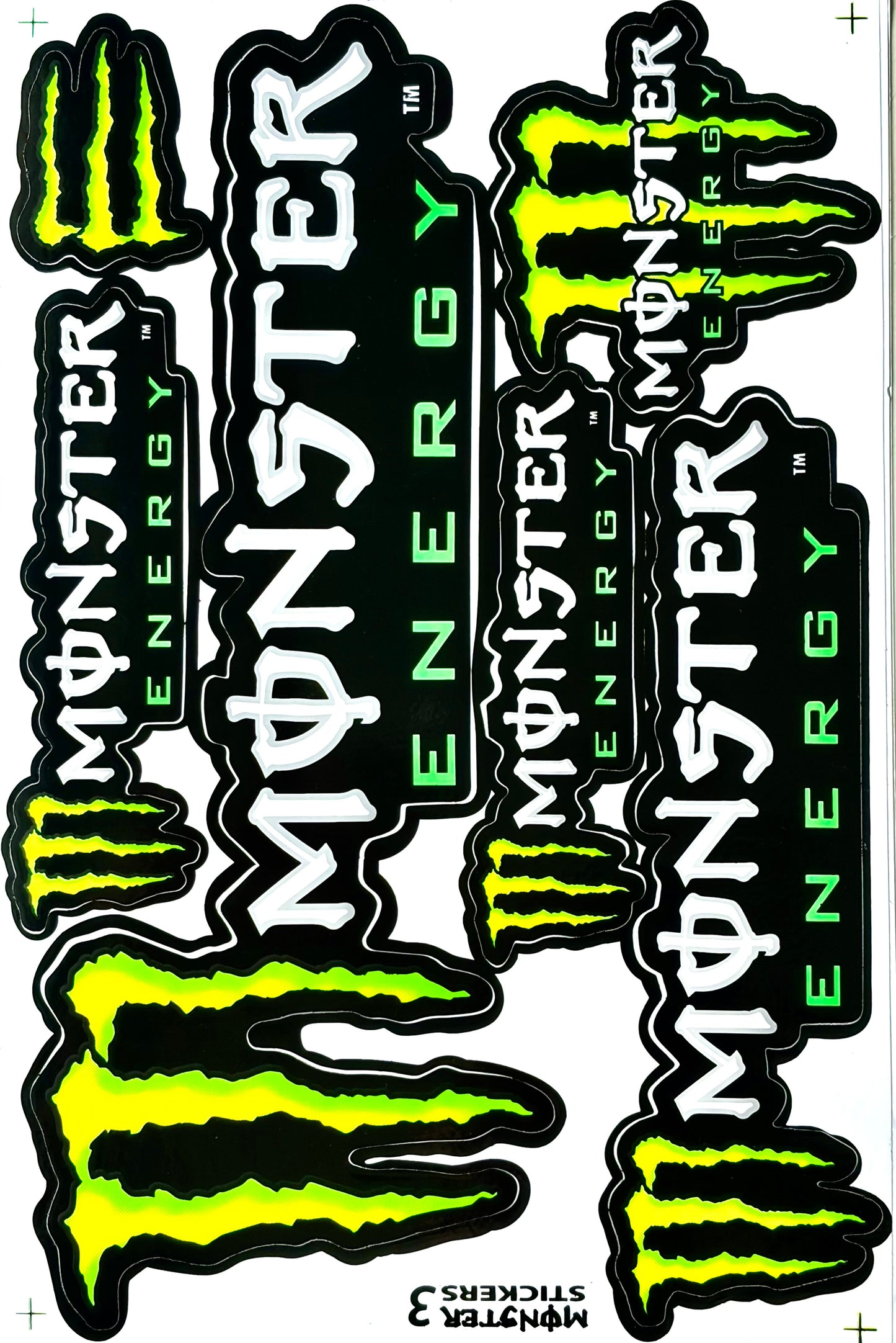 Monster Energy Vertical Strip Claw Sticker Sheet Yellow Green Black Motocross Decal Monster Stickers 3