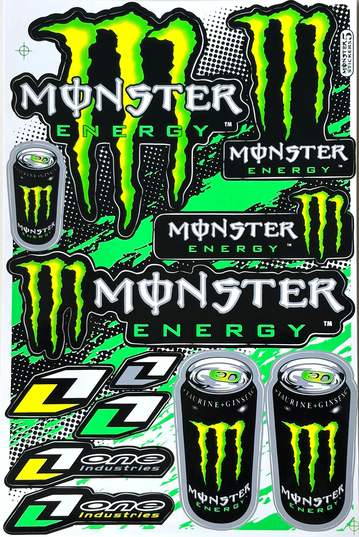 Monster Energy One Industries Can Sticker Sheet Green Black Yellow Motocross Decal Monster Stickers 5