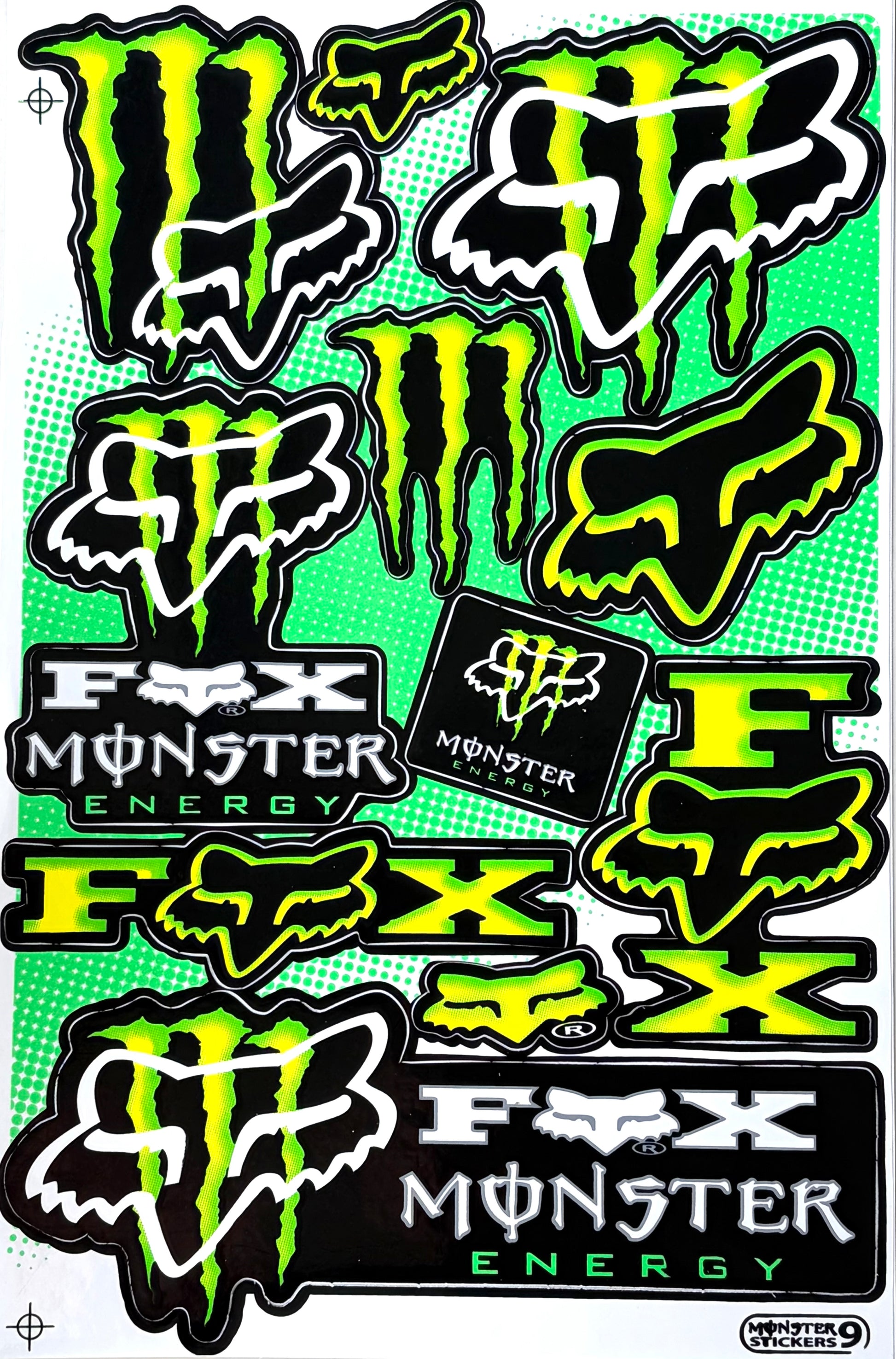 Monster Energy Fox Racing Sticker Sheet Green Black Yellow Motocross Decal Monster Stickers 9