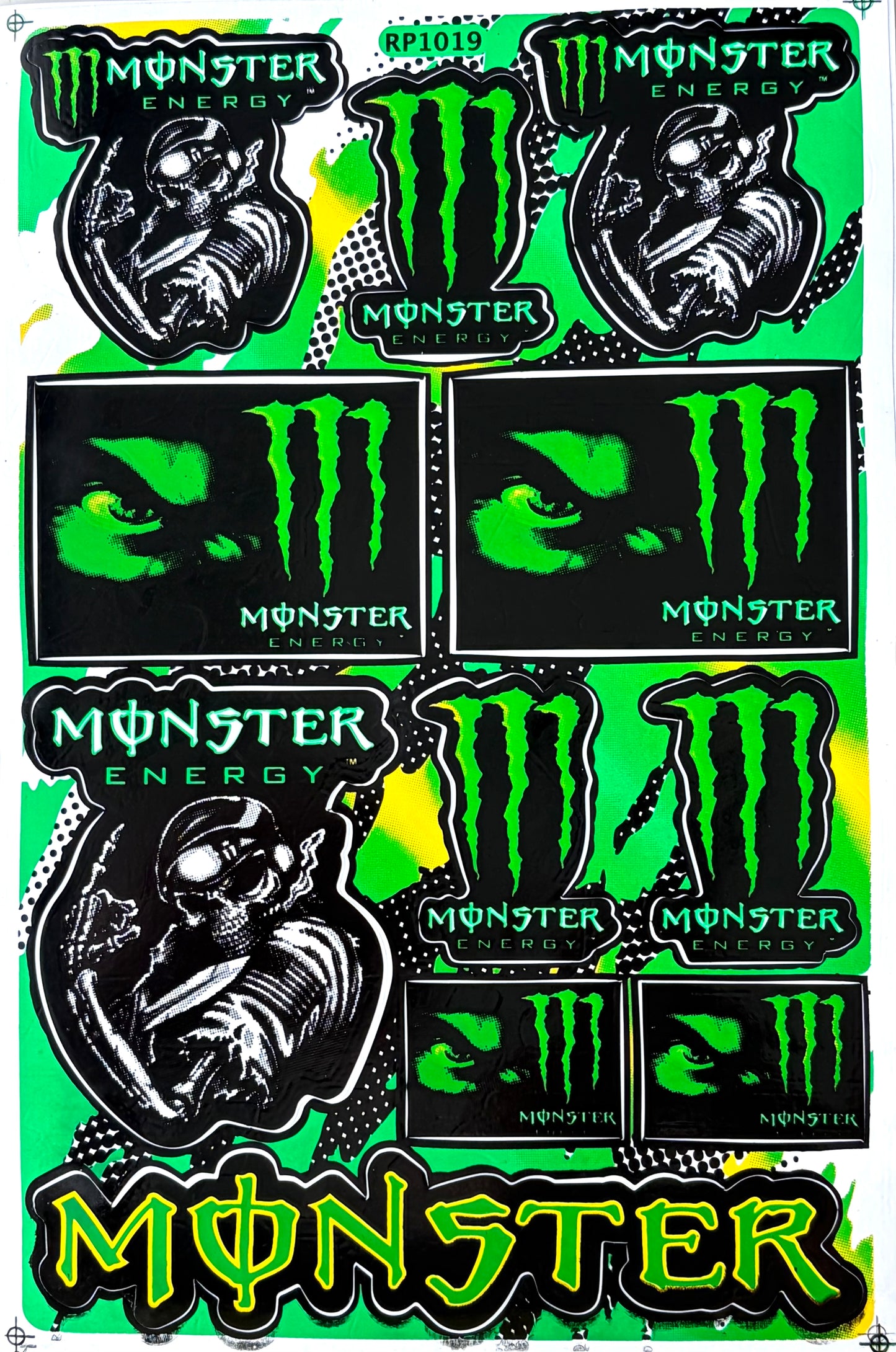 Monster Energy Skull Rider Eyes Sticker Sheet Green Black Motocross Decal RP1019