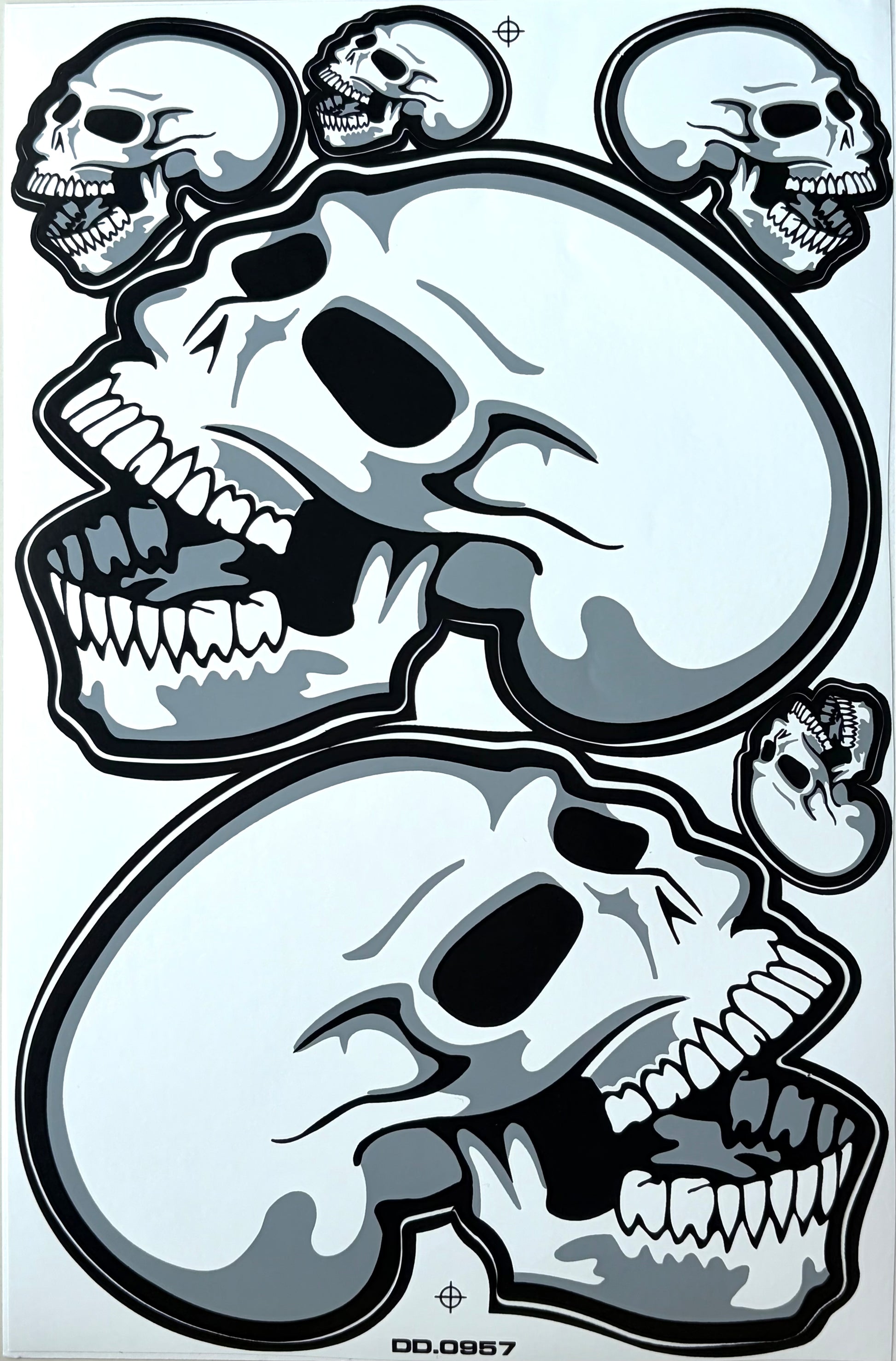 Skull Art Sticker Sheet White Grey Black Realistic 3D Biker Decal DD.0957