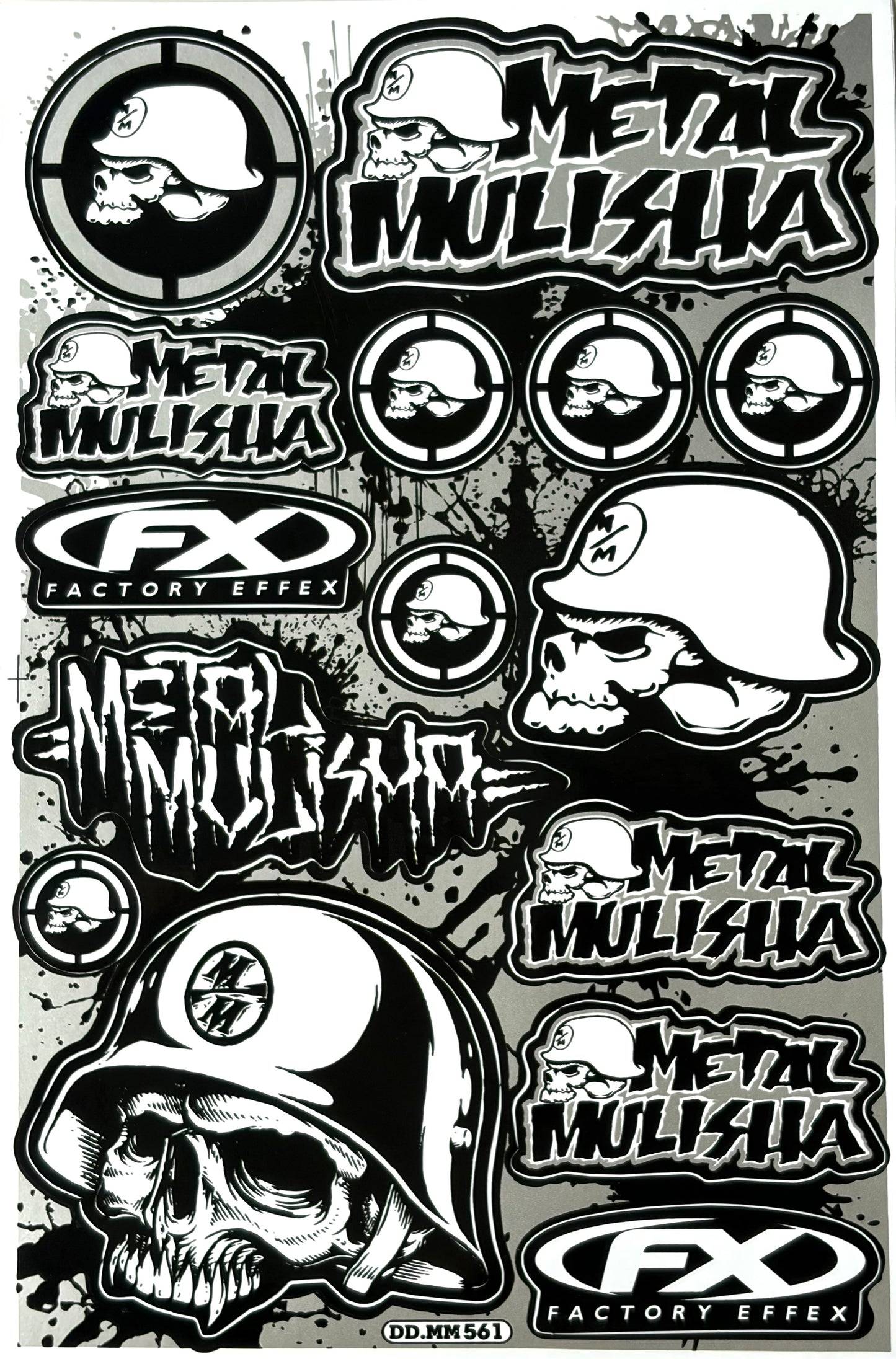 Metal Mulisha Factory Effex FX Skull Sticker Sheet Black Grey White MX Decal DD.MM561