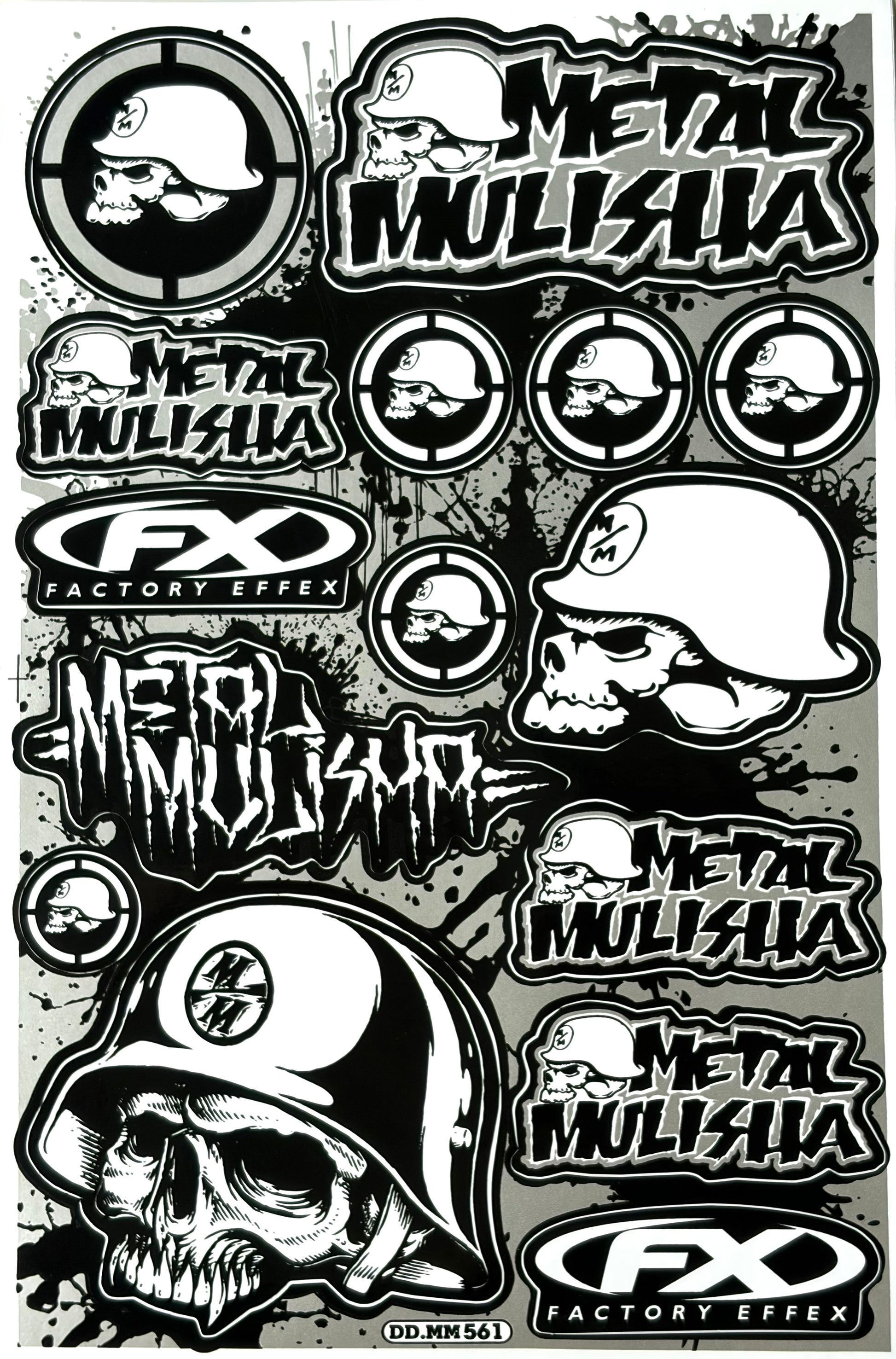 Metal Mulisha Factory Effex FX Skull Sticker Sheet Black Grey White MX Decal DD.MM561