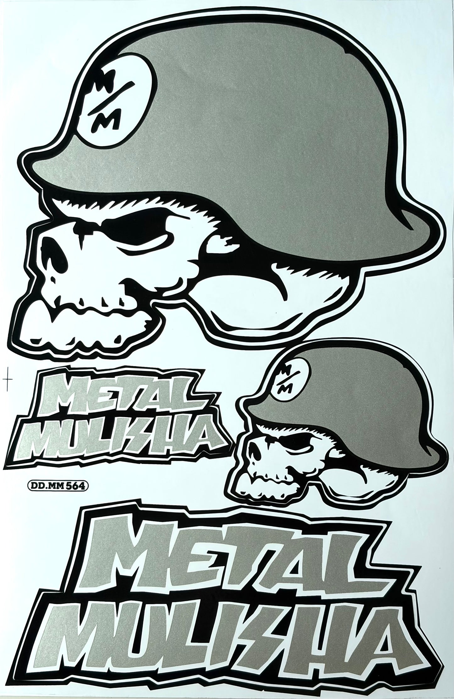 Metal Mulisha Skull Soldier Military Helmet Sticker Sheet Silver Grey Black White Biker Decal DD.MM564