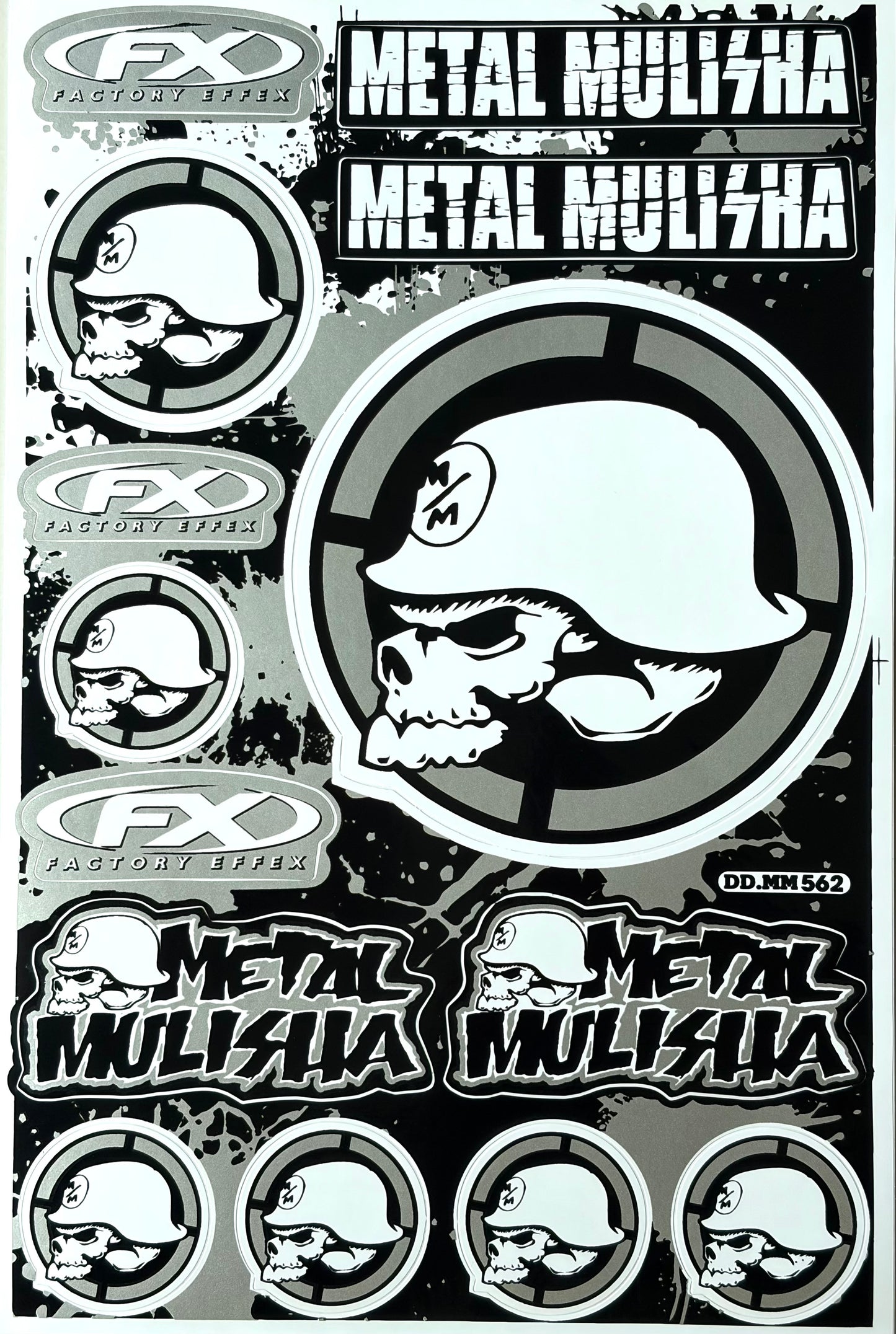 Metal Mulisha Factory Effex Skull Soldier Helmet Sticker Sheet Black Grey | Biker Decal DD.MM562