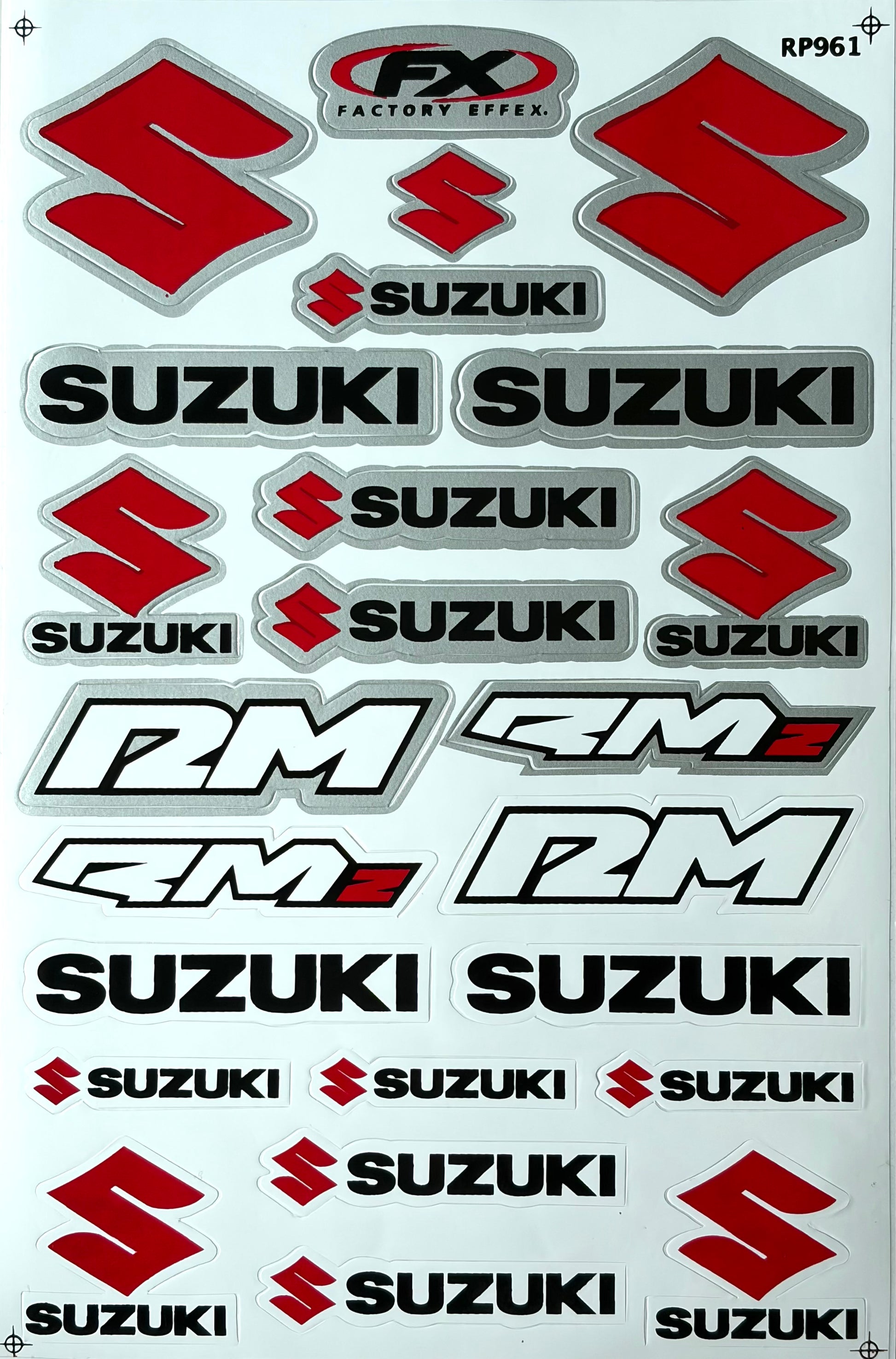 Suzuki Factory Effex RM RMZ Sticker Sheet Red Silver Grey RP961