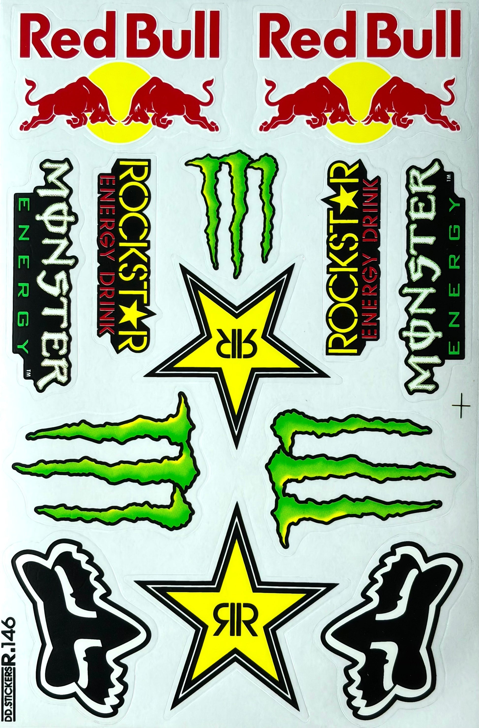 Twin Bulls Monster Rockstar Fox Racing Energy Sticker Sheet Green Yellow Red R.146