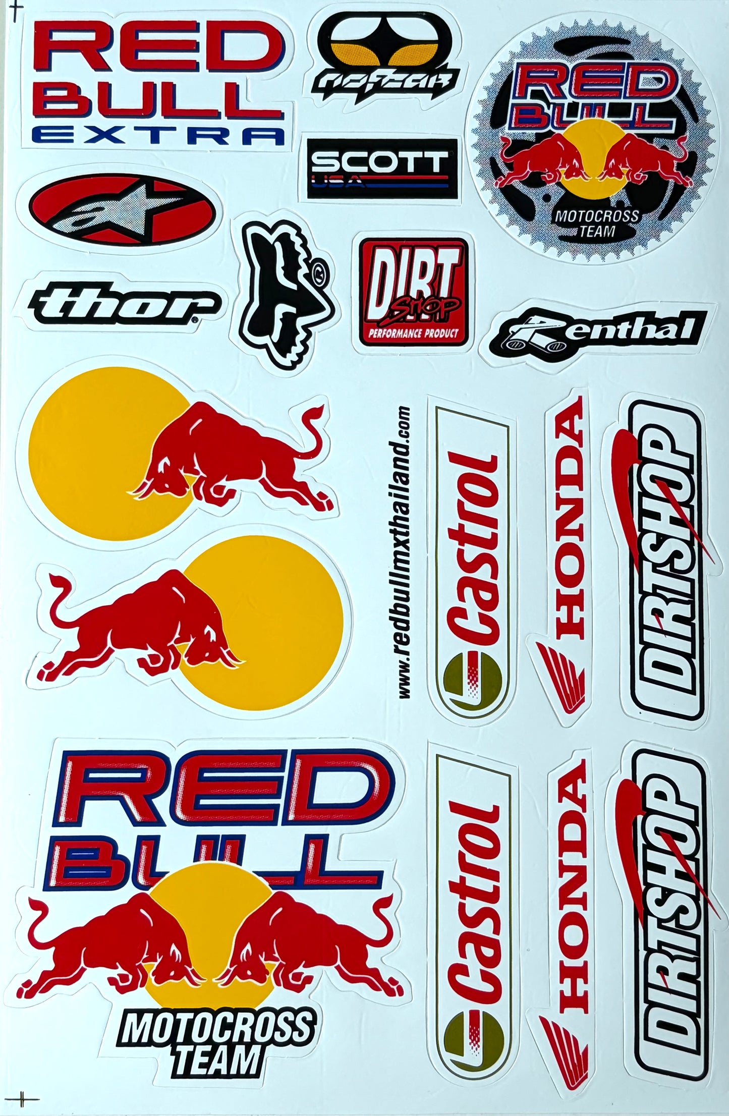 Twin Bulls Motocross Team Alpinestars Scott Thor Honda Castrol Sticker Sheet Red Yellow
