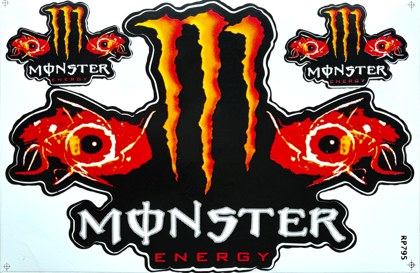 Monster Energy Piranha Sticker Sheet Black Yellow Orange Red RP795